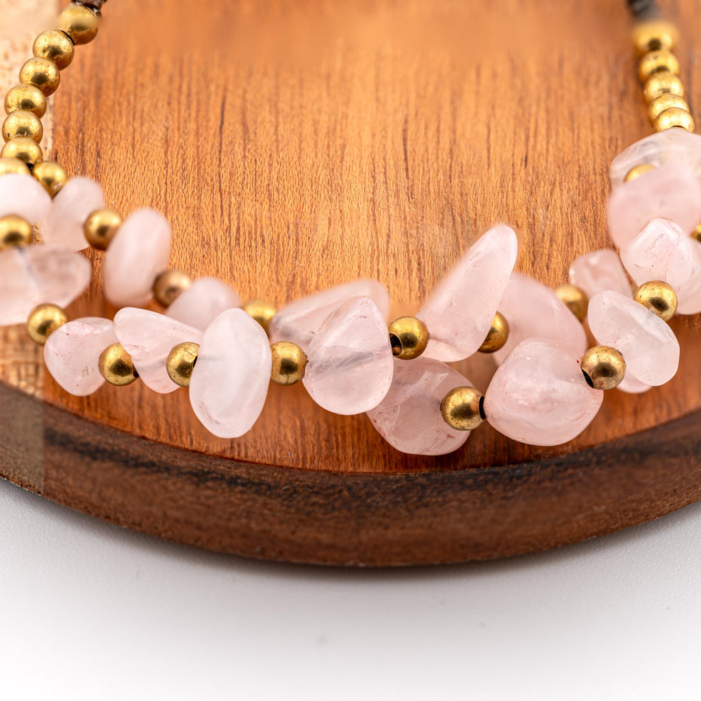 Pink Stone Chip Bracelet for Women, Adjustable Thai Jewelry, Monk Blessed | Artisan Rose