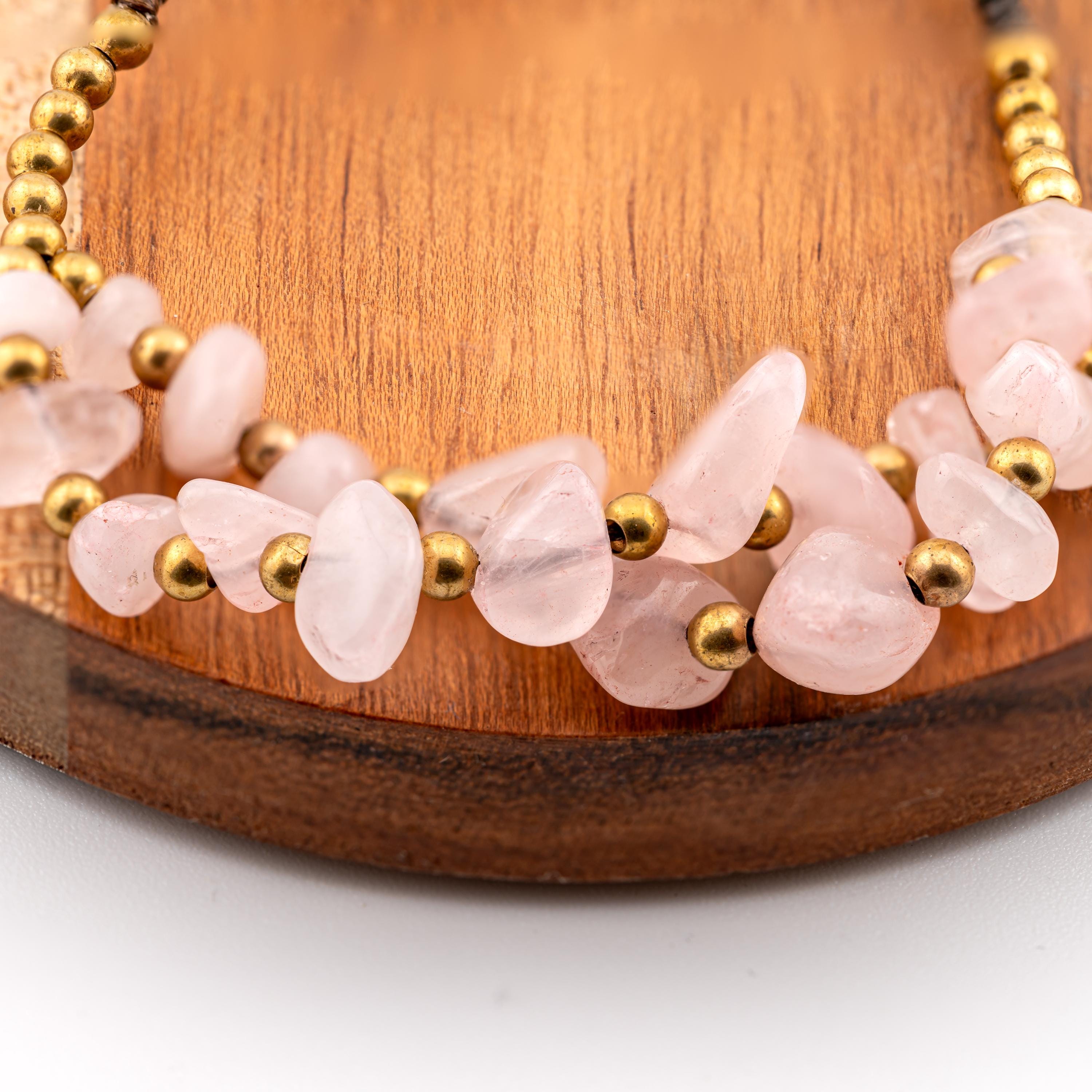 Pink Stone Chip Bracelet for Women, Adjustable Thai Jewelry, Monk Blessed | Artisan Rose