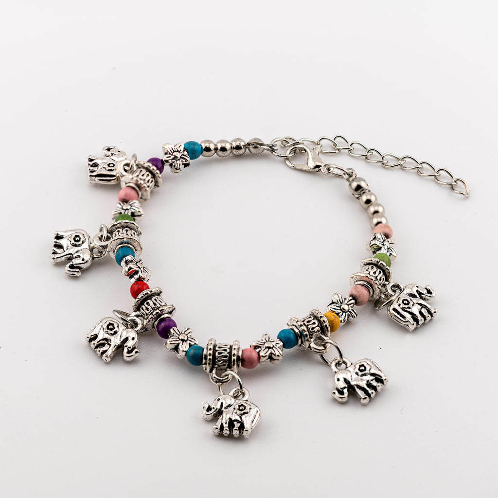 Multicolor Stone Bead Elephant Bracelet for Women, Thai Handmade, Monk Blessed | Artisan Blossom