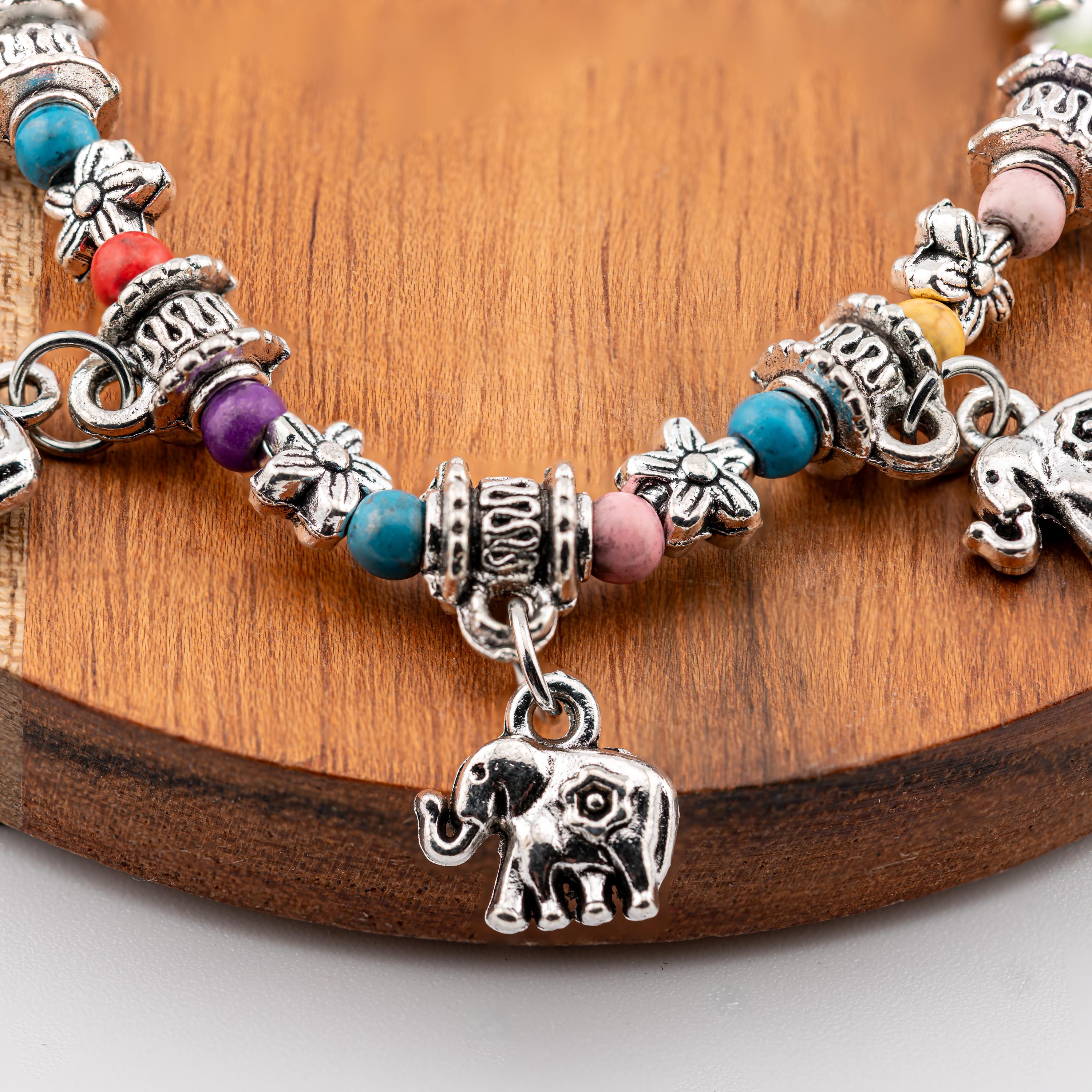 Multicolor Stone Bead Elephant Bracelet for Women, Thai Handmade, Monk Blessed | Artisan Blossom