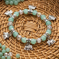 Mint Green Elephant Bracelet for Women, Thai Glass Beads, Monk Blessed | Artisan Blessing