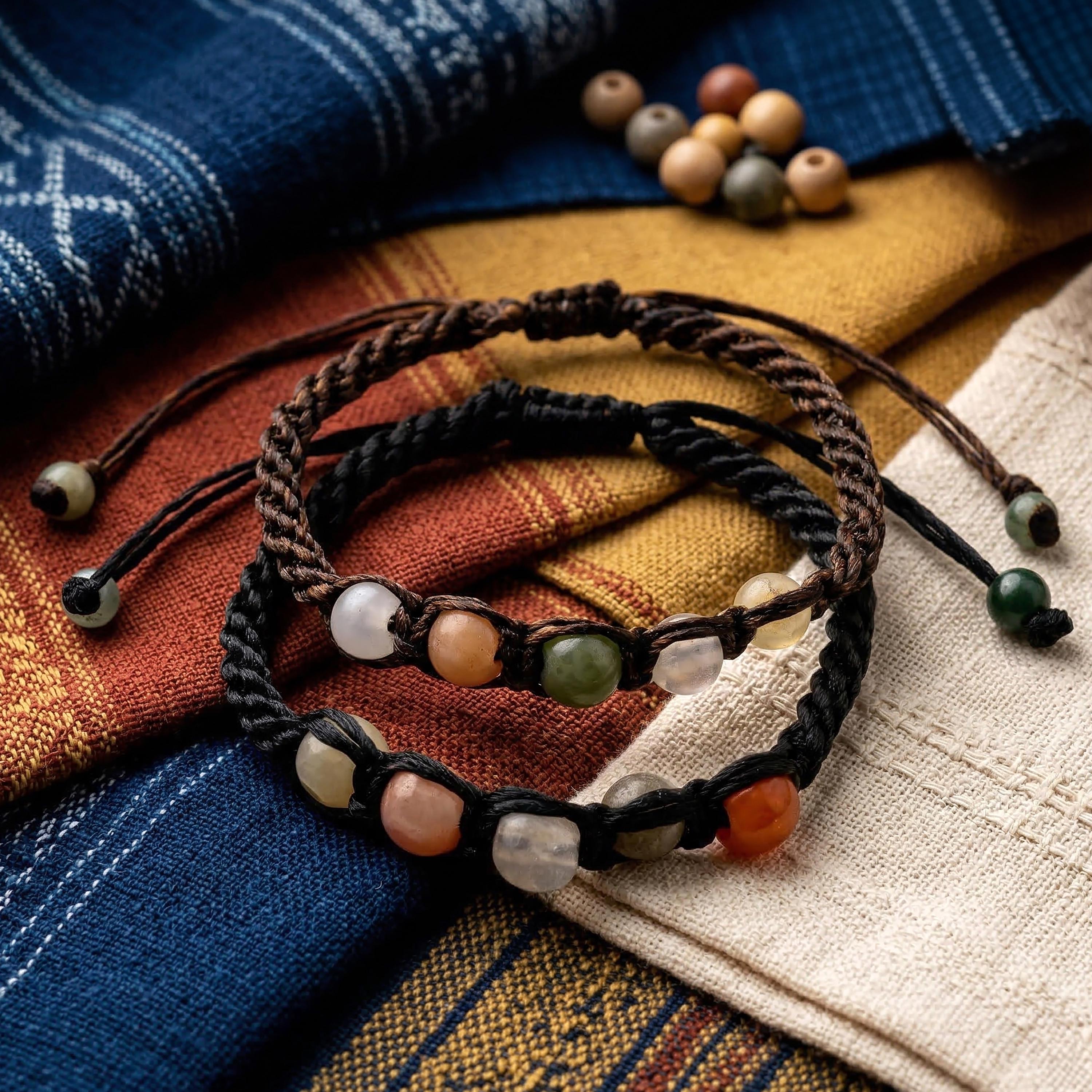 Multicolor Jade Cord Bracelet, Adjustable Unisex Thai Jewelry, Monk Blessed | Artisan Horizon