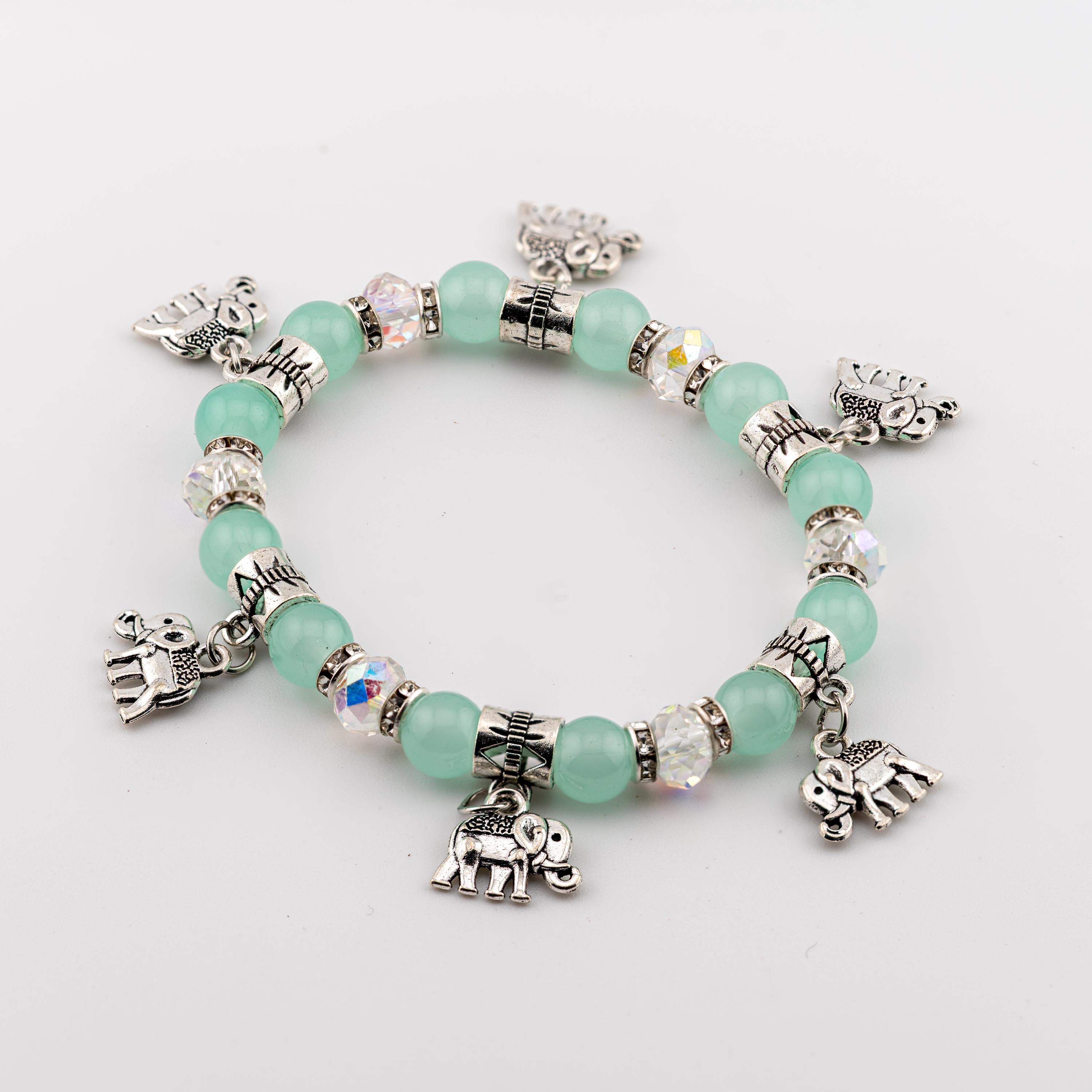 Mint Green Elephant Bracelet for Women, Thai Glass Beads, Monk Blessed | Artisan Blessing