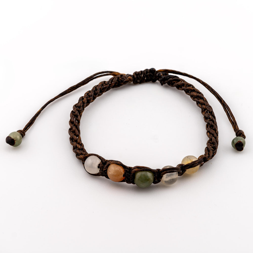 Multicolor Jade Cord Bracelet, Adjustable Unisex Thai Jewelry, Monk Blessed | Artisan Horizon