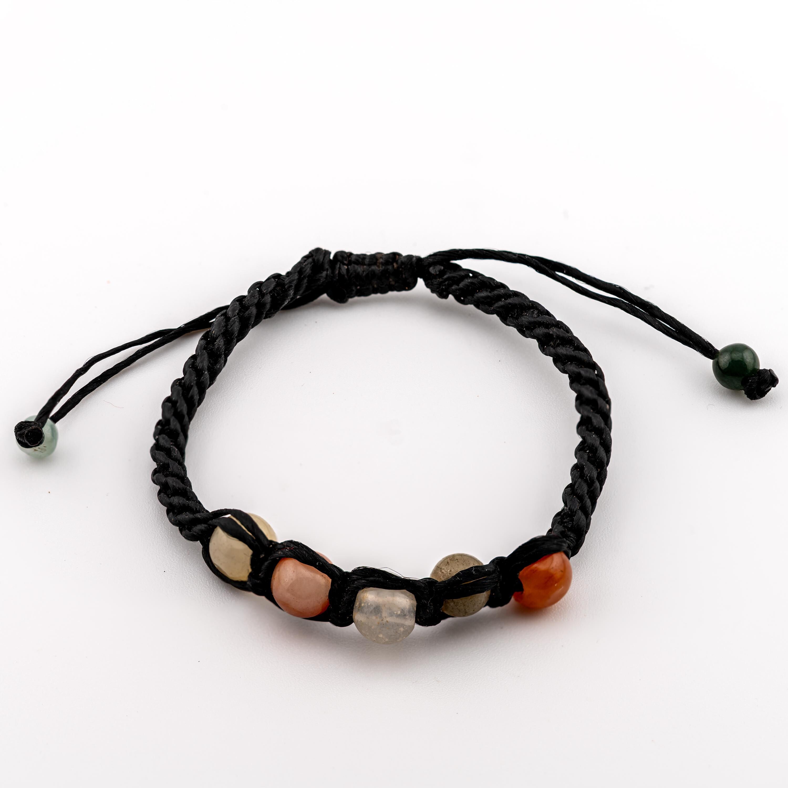 Multicolor Jade Cord Bracelet, Adjustable Unisex Thai Jewelry, Monk Blessed | Artisan Horizon
