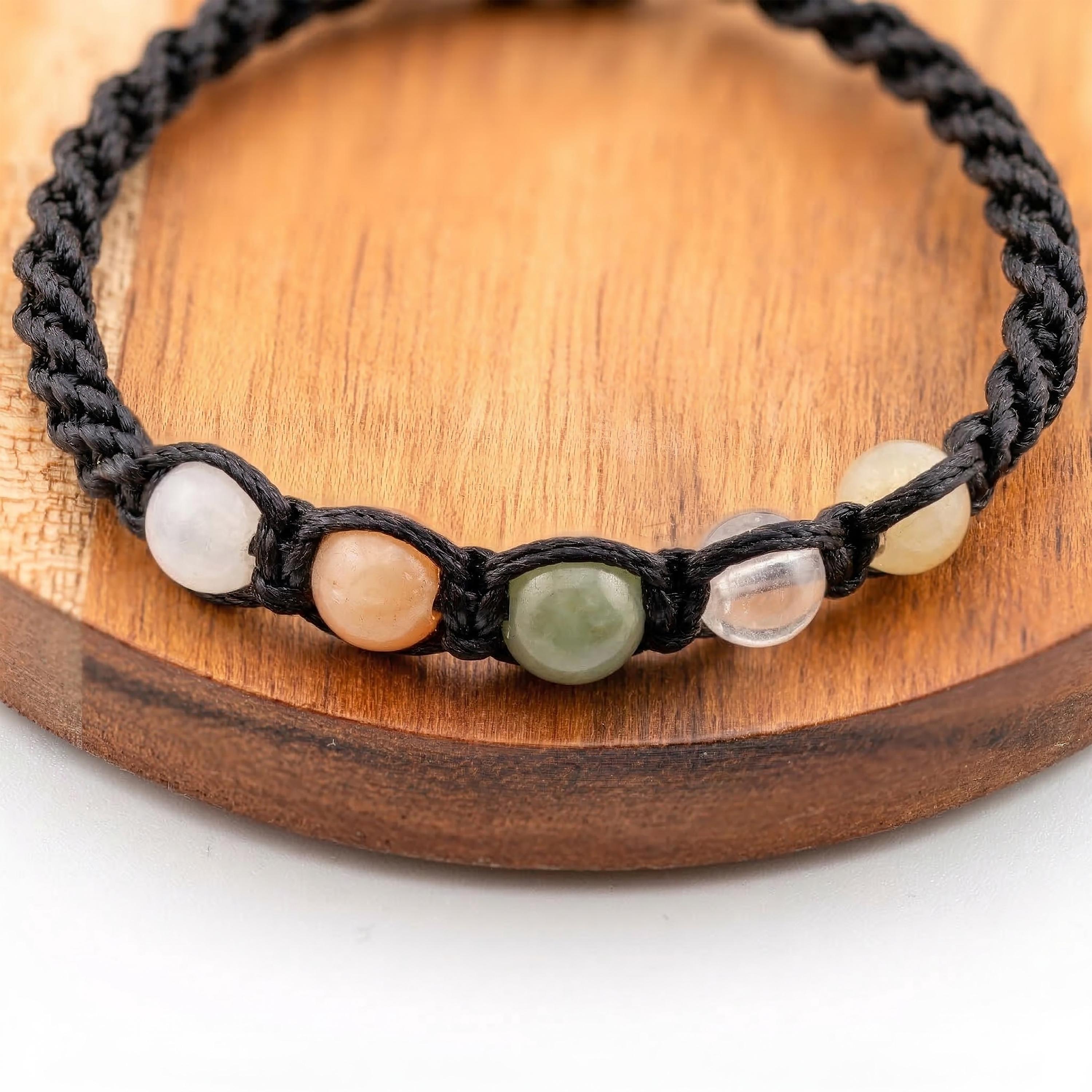 Multicolor Jade Cord Bracelet, Adjustable Unisex Thai Jewelry, Monk Blessed | Artisan Horizon