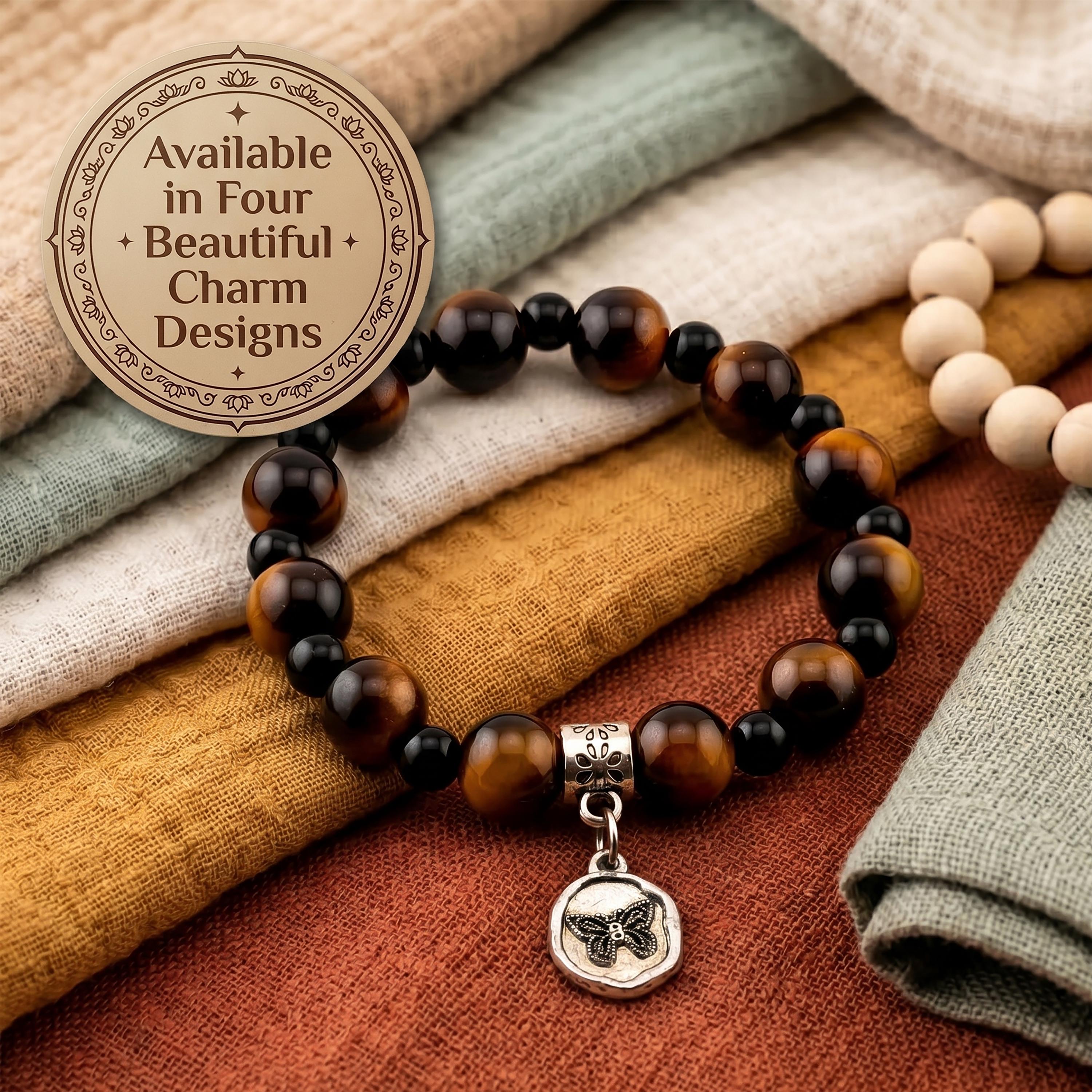 Tiger’s Eye Charm Bracelet for Women, Thai Handmade, Monk Blessed | Four Meaningful Designs