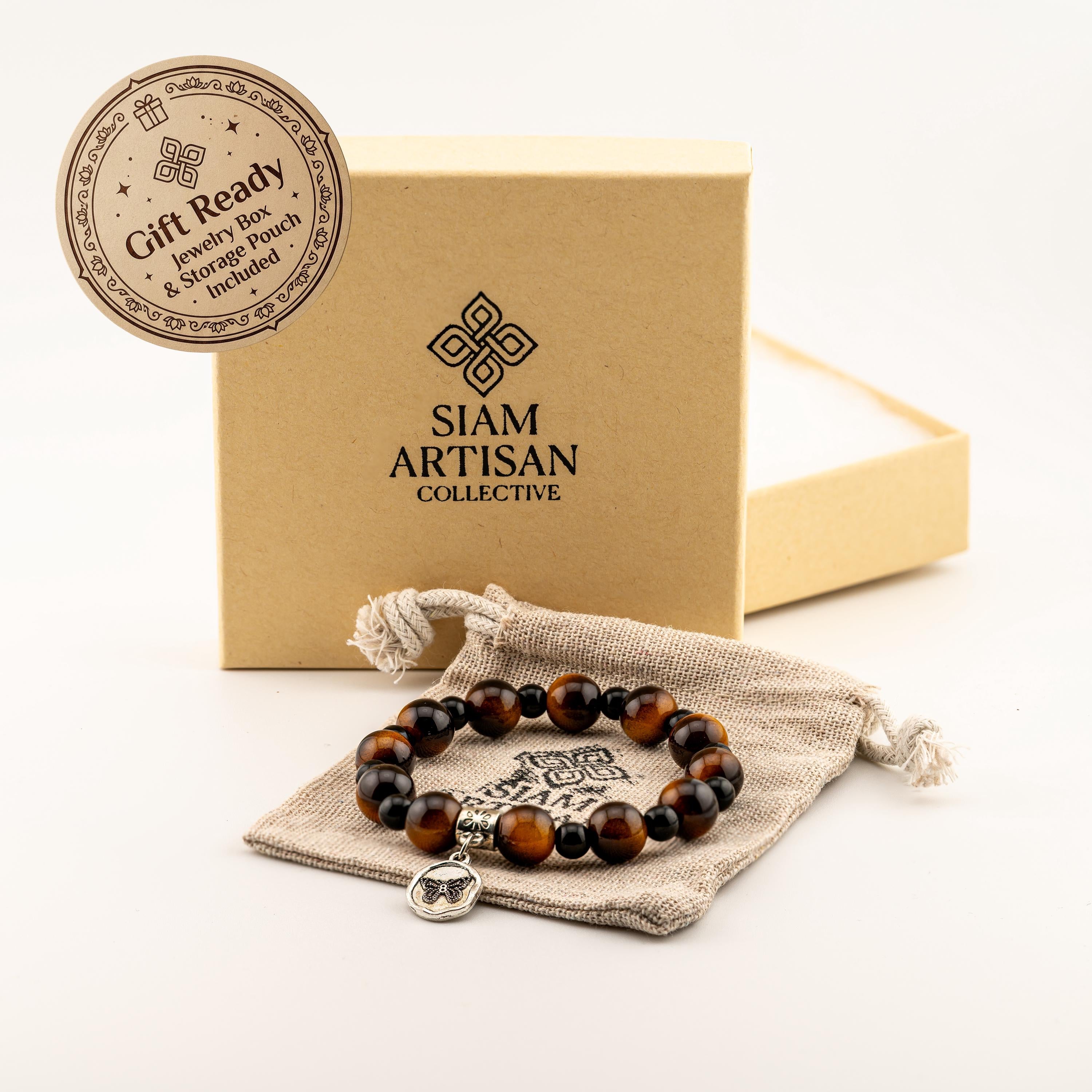 Tiger’s Eye Charm Bracelet for Women, Thai Handmade, Monk Blessed | Four Meaningful Designs