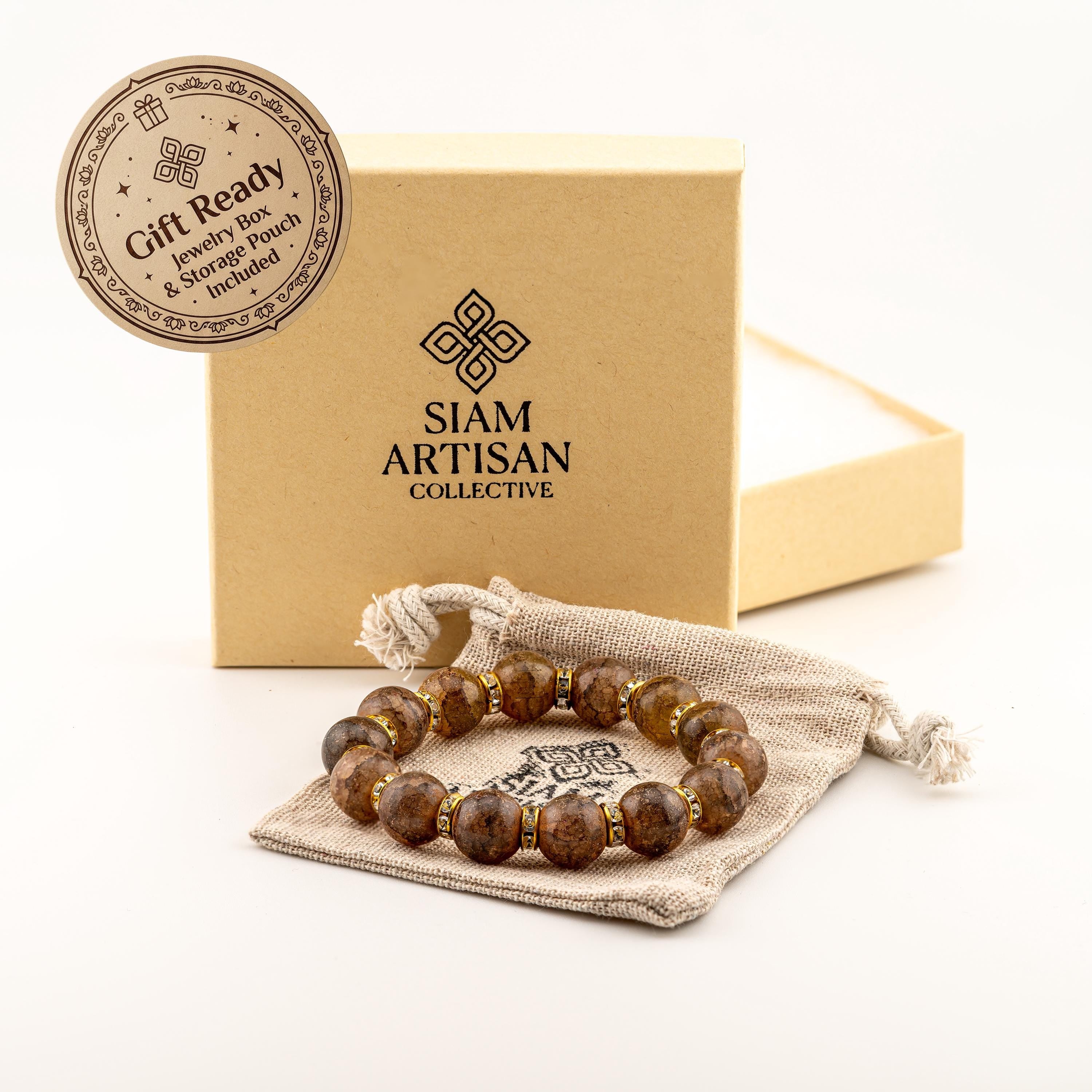 Brown Natural Stone Bracelet for Women, Thai Handmade, Monk Blessed | Artisan Grounded