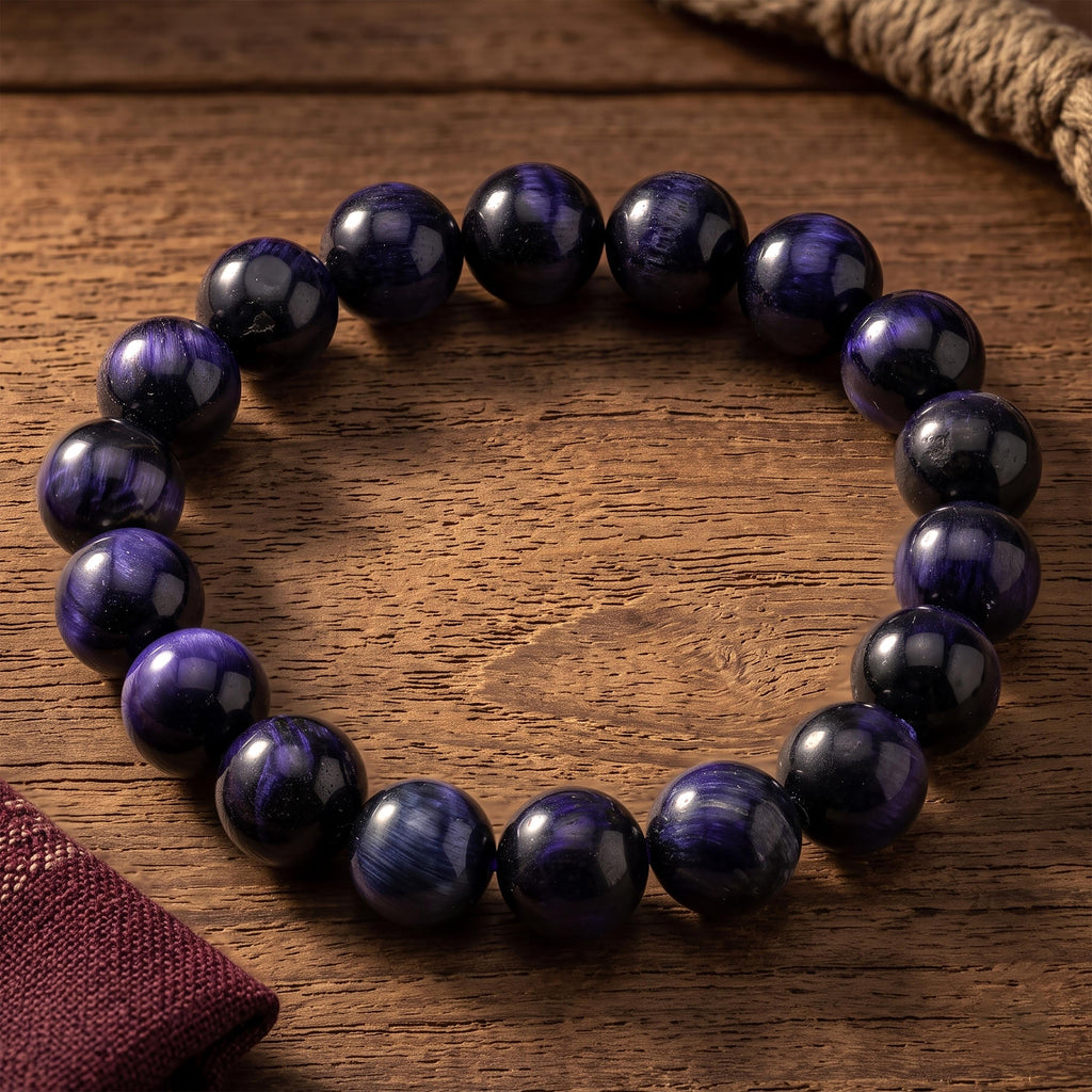 Blue Tiger’s Eye Bracelet for Men, Natural Stone Stretch Bracelet, Monk Blessed | Artisan Insight