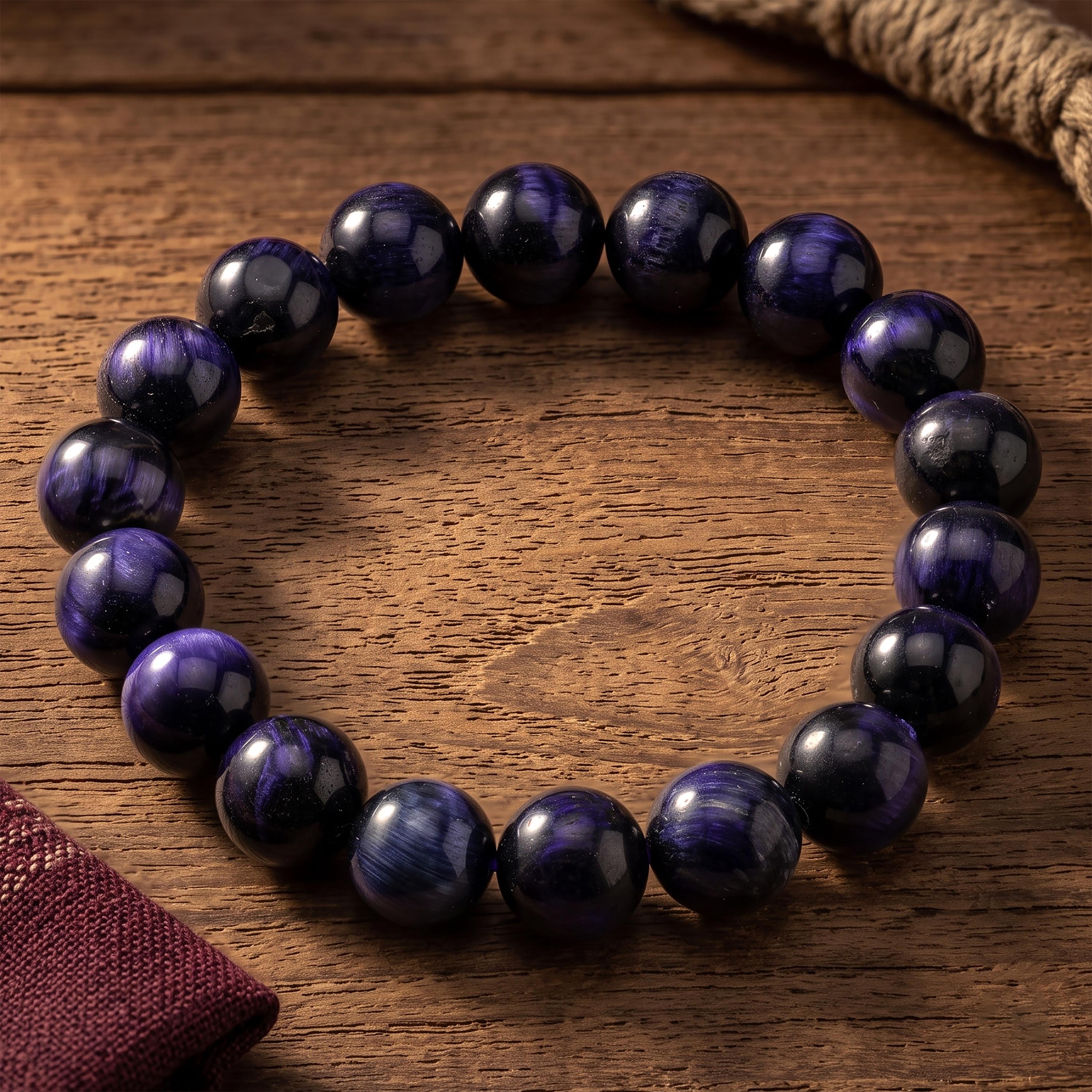 Blue Tiger’s Eye Bracelet for Men, Natural Stone Stretch Bracelet, Monk Blessed | Artisan Insight
