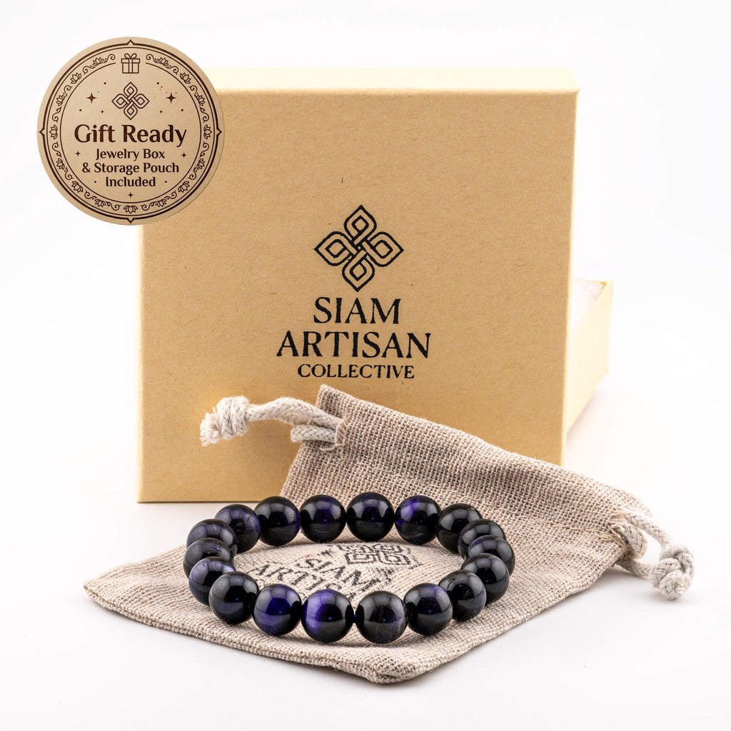 Blue Tiger’s Eye Bracelet for Men, Natural Stone Stretch Bracelet, Monk Blessed | Artisan Insight