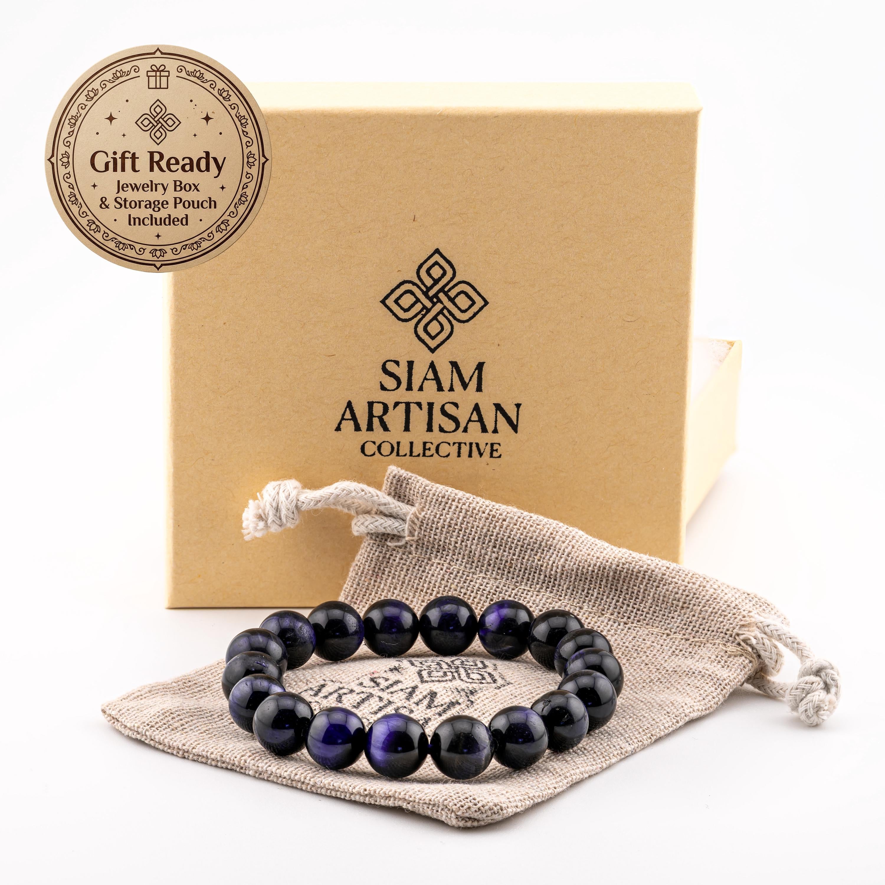 Blue Tiger’s Eye Bracelet for Men, Natural Stone Stretch Bracelet, Monk Blessed | Artisan Insight
