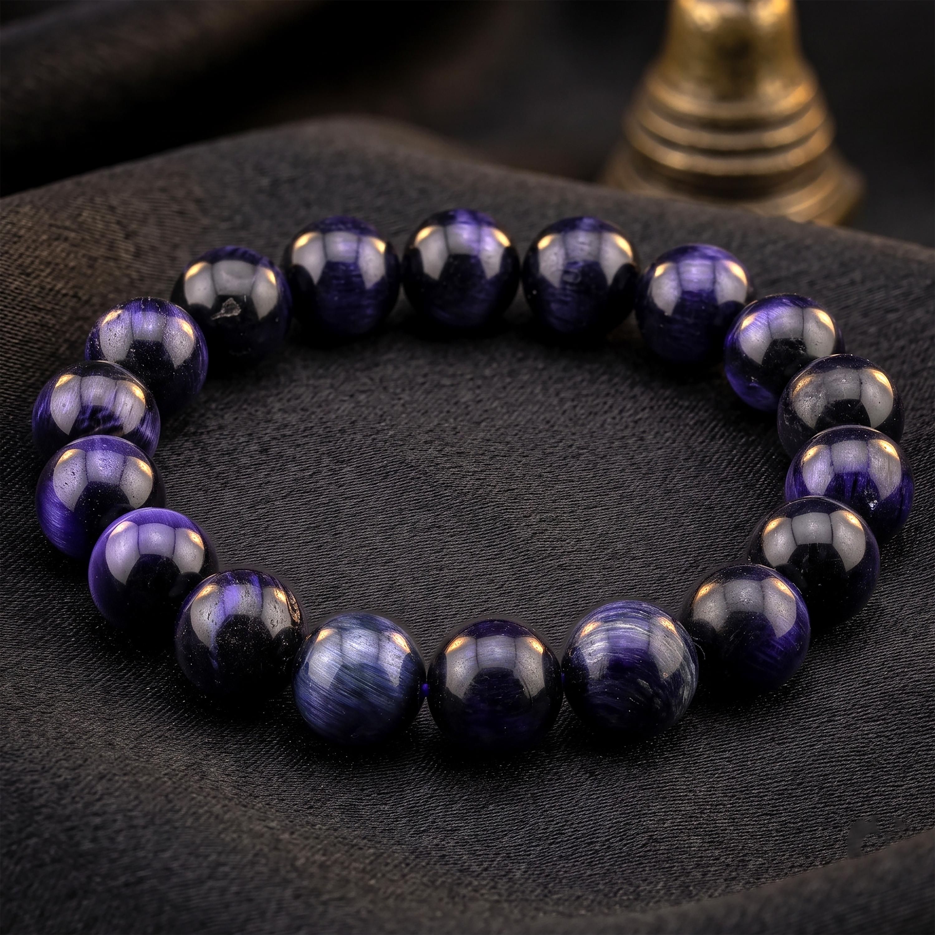 Blue Tiger’s Eye Bracelet for Men, Natural Stone Stretch Bracelet, Monk Blessed | Artisan Insight