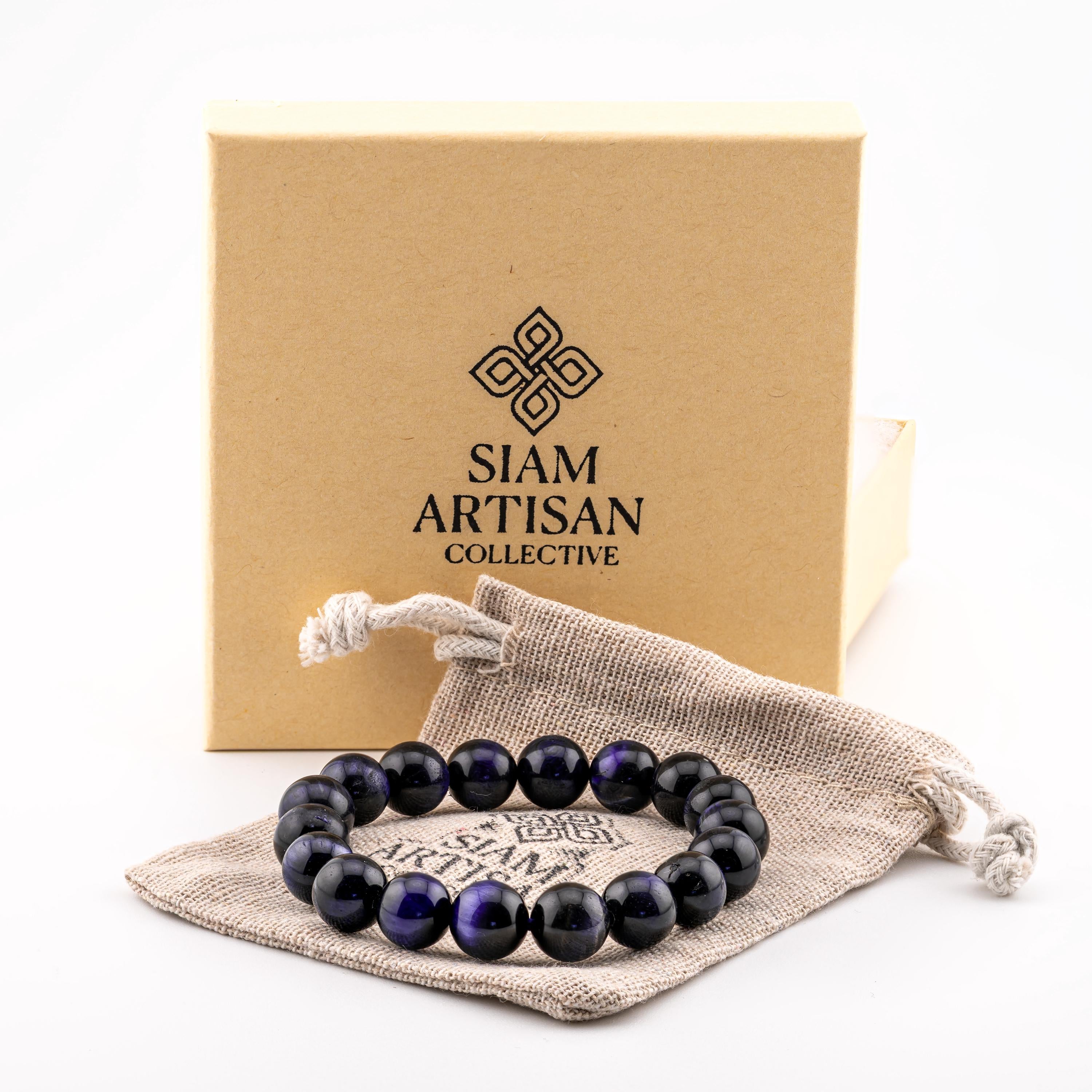Blue Tiger’s Eye Bracelet for Men, Natural Stone Stretch Bracelet, Monk Blessed | Artisan Insight
