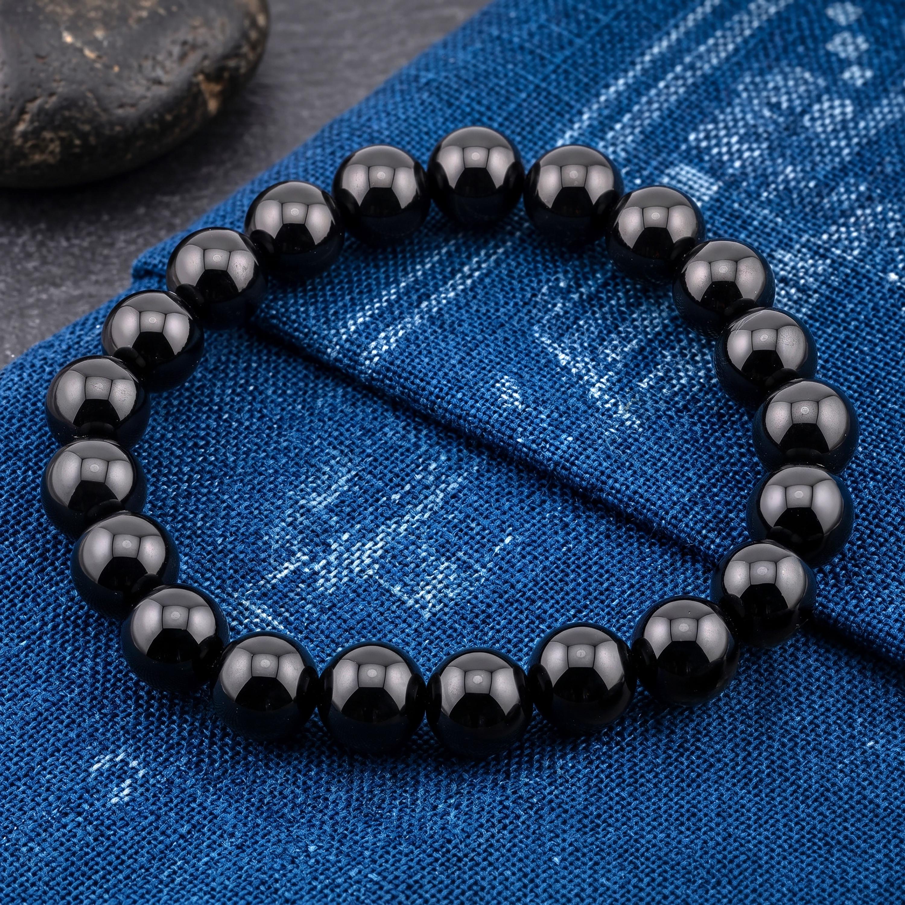 Black Onyx Bracelet for Men, Natural Stone Stretch Bracelet, Monk Blessed | Artisan Sanctuary