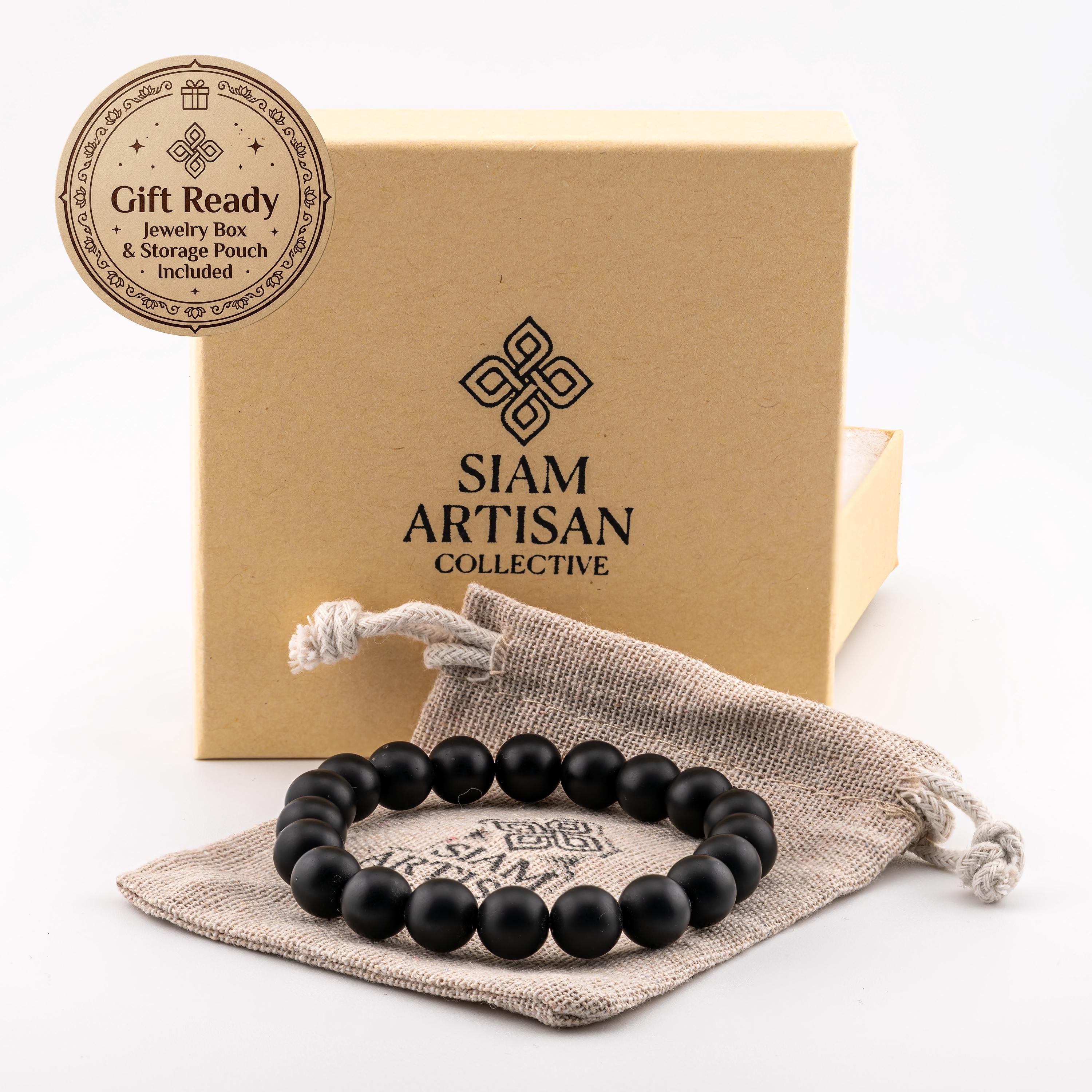 Matte Black Onyx Bracelet for Men, Natural Stone Stretch Bracelet, Monk Blessed | Artisan Equanimity