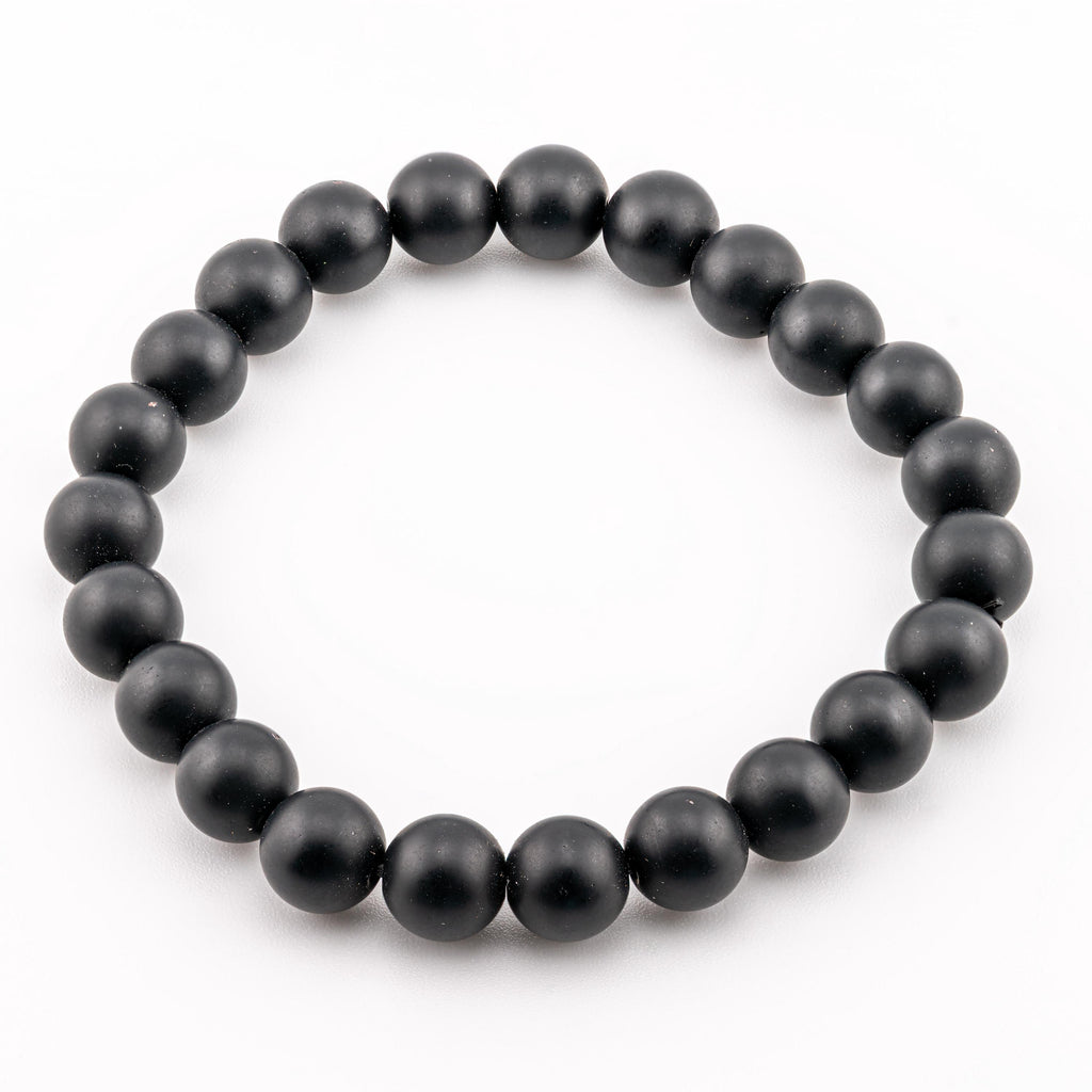 Matte Black Onyx Bracelet for Men, Natural Stone Stretch Bracelet, Monk Blessed | Artisan Equanimity