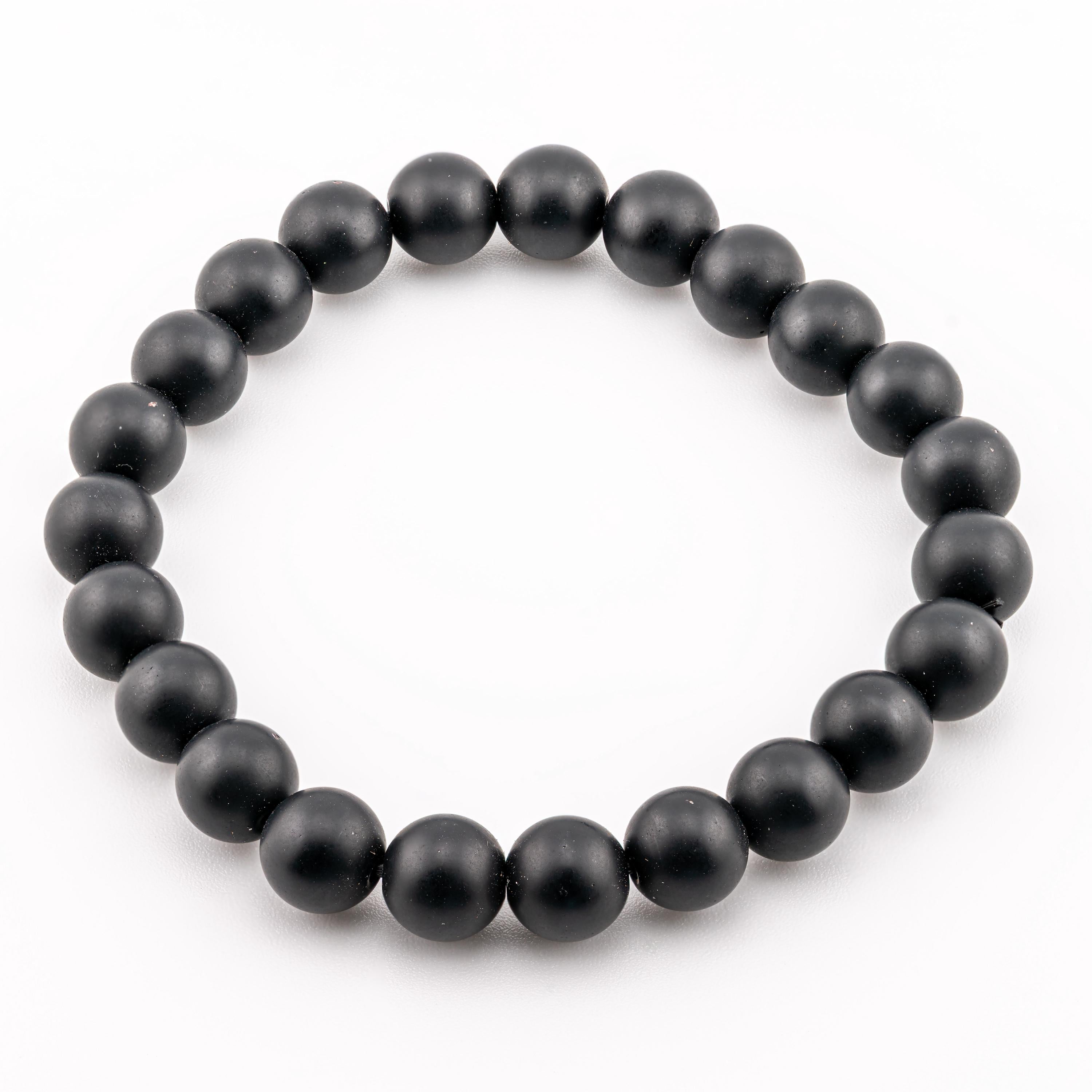 Matte Black Onyx Bracelet for Men, Natural Stone Stretch Bracelet, Monk Blessed | Artisan Equanimity