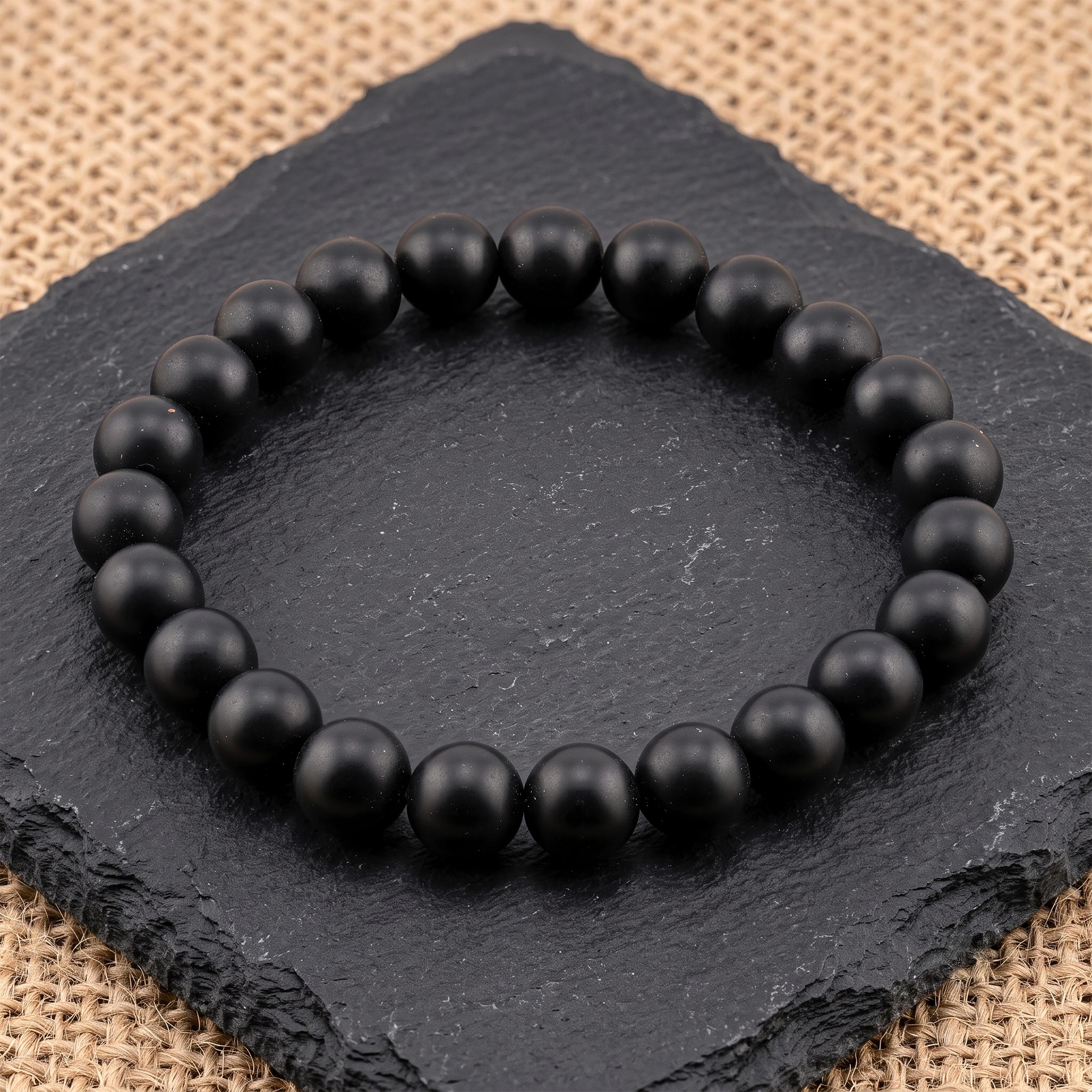 Matte Black Onyx Bracelet for Men, Natural Stone Stretch Bracelet, Monk Blessed | Artisan Equanimity