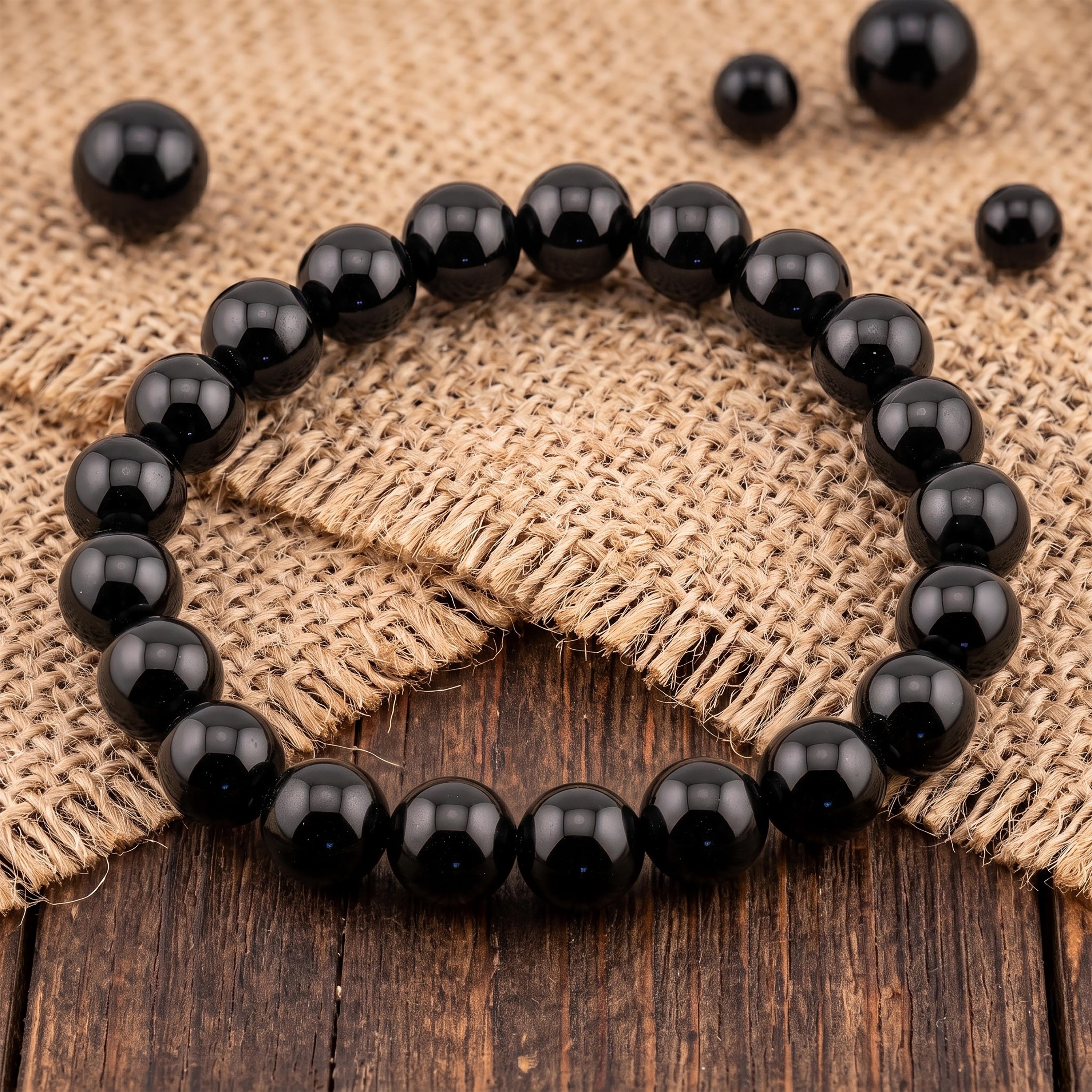 Black Onyx Bracelet for Men, Natural Stone Stretch Bracelet, Monk Blessed | Artisan Sanctuary