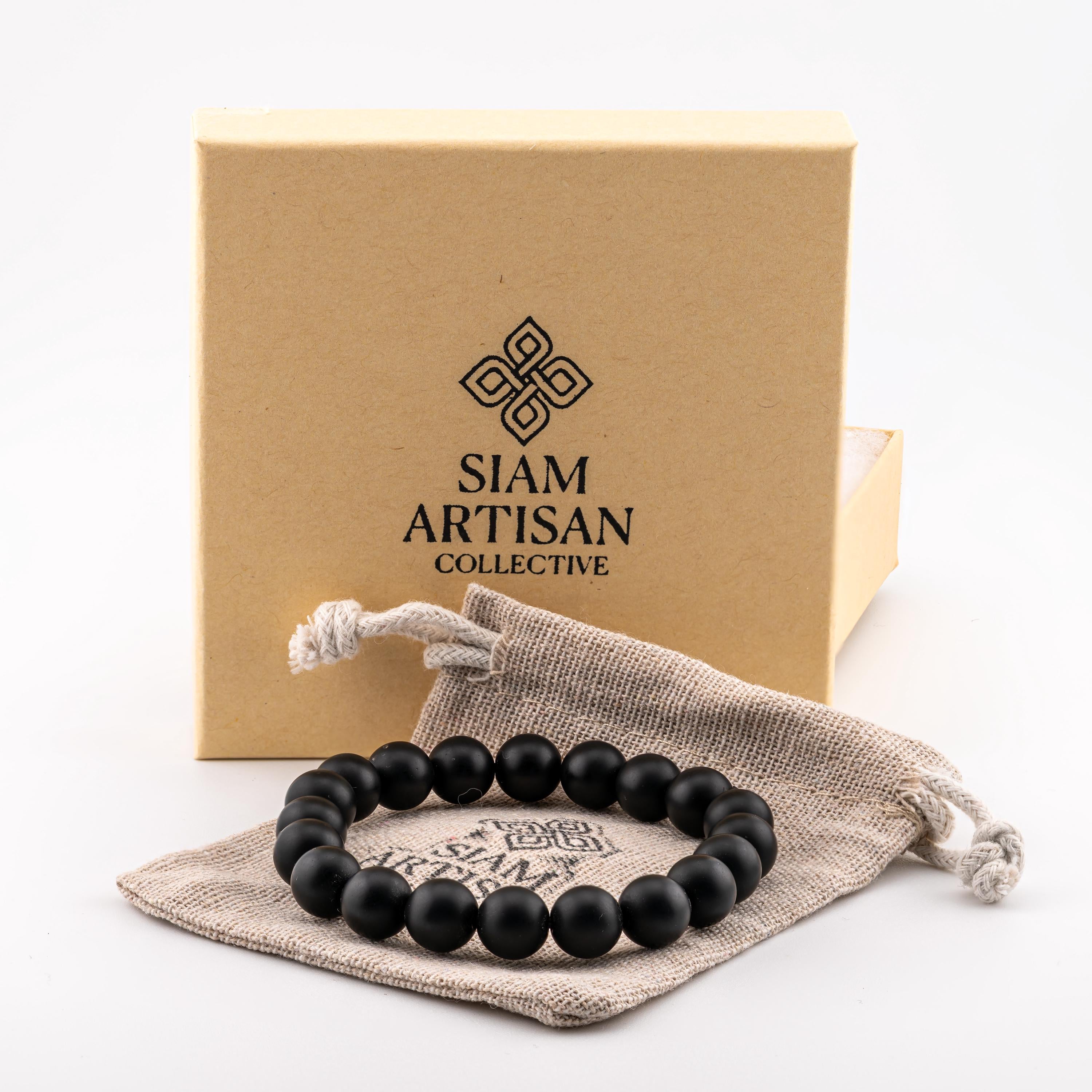 Matte Black Onyx Bracelet for Men, Natural Stone Stretch Bracelet, Monk Blessed | Artisan Equanimity
