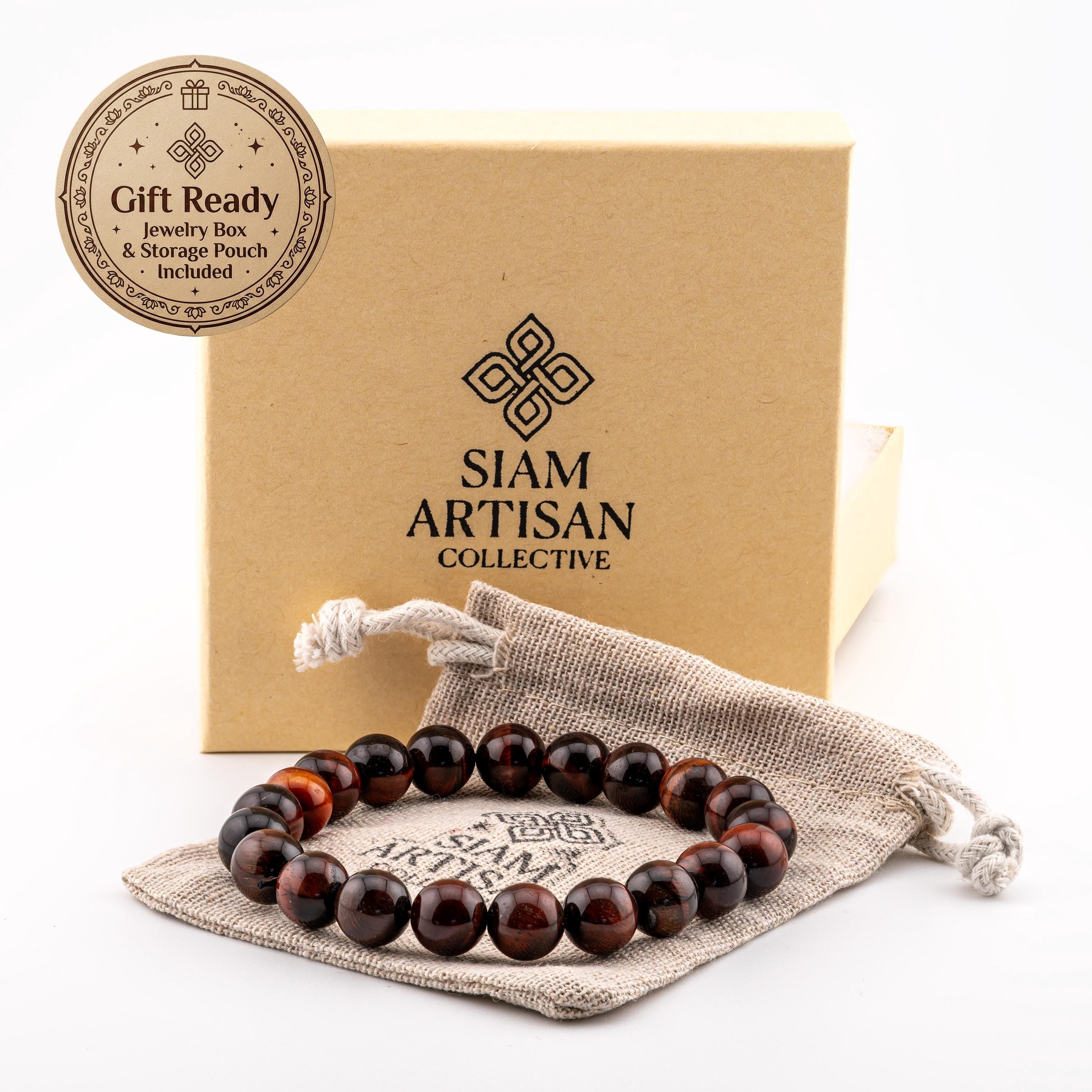 Red Tiger’s Eye Bracelet for Men, Natural Stone Stretch Bracelet, Monk Blessed | Artisan Phoenix