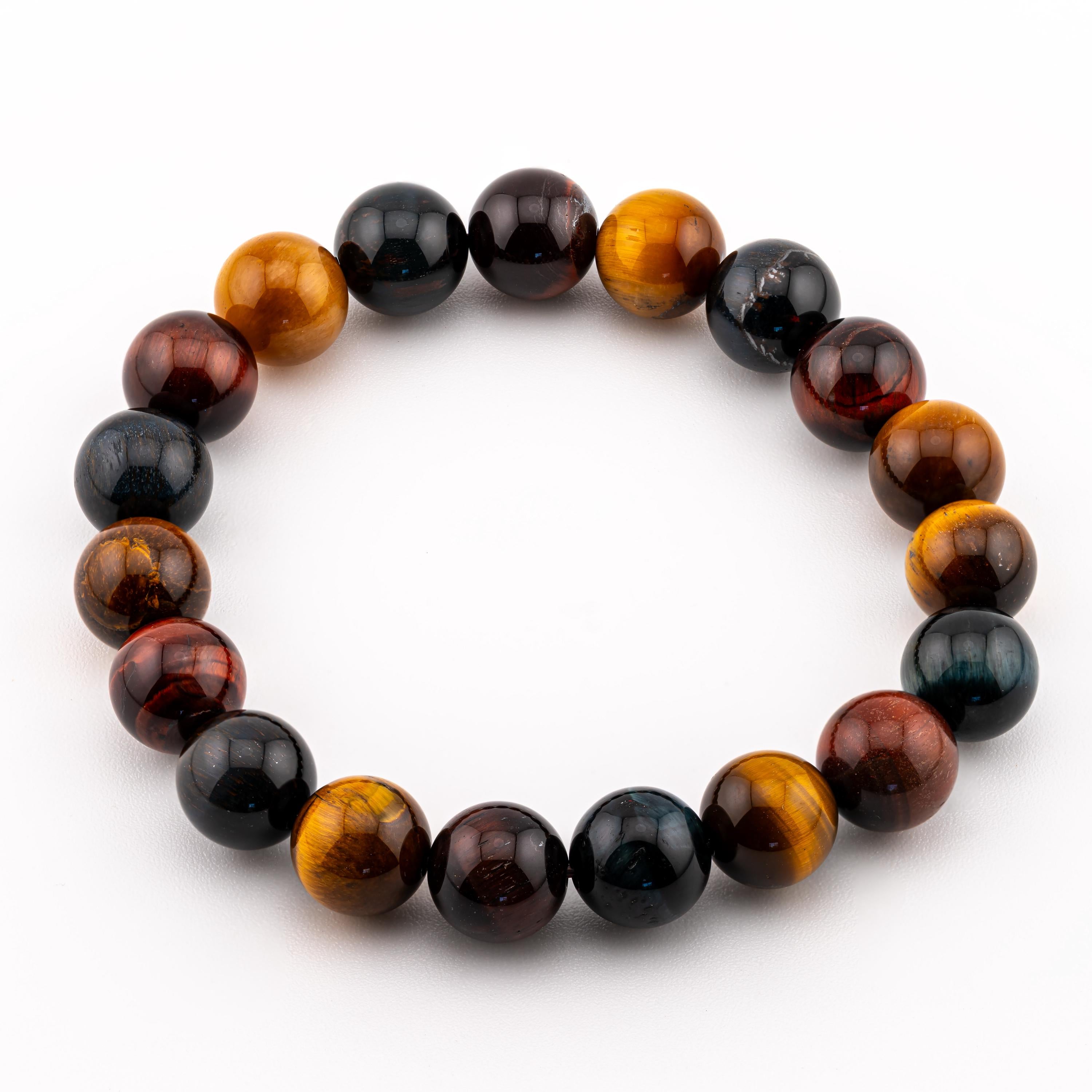 Three-Color Tiger’s Eye Bracelet for Men, Mixed Natural Stone Stretch Bracelet, Monk Blessed | Artisan Confluence
