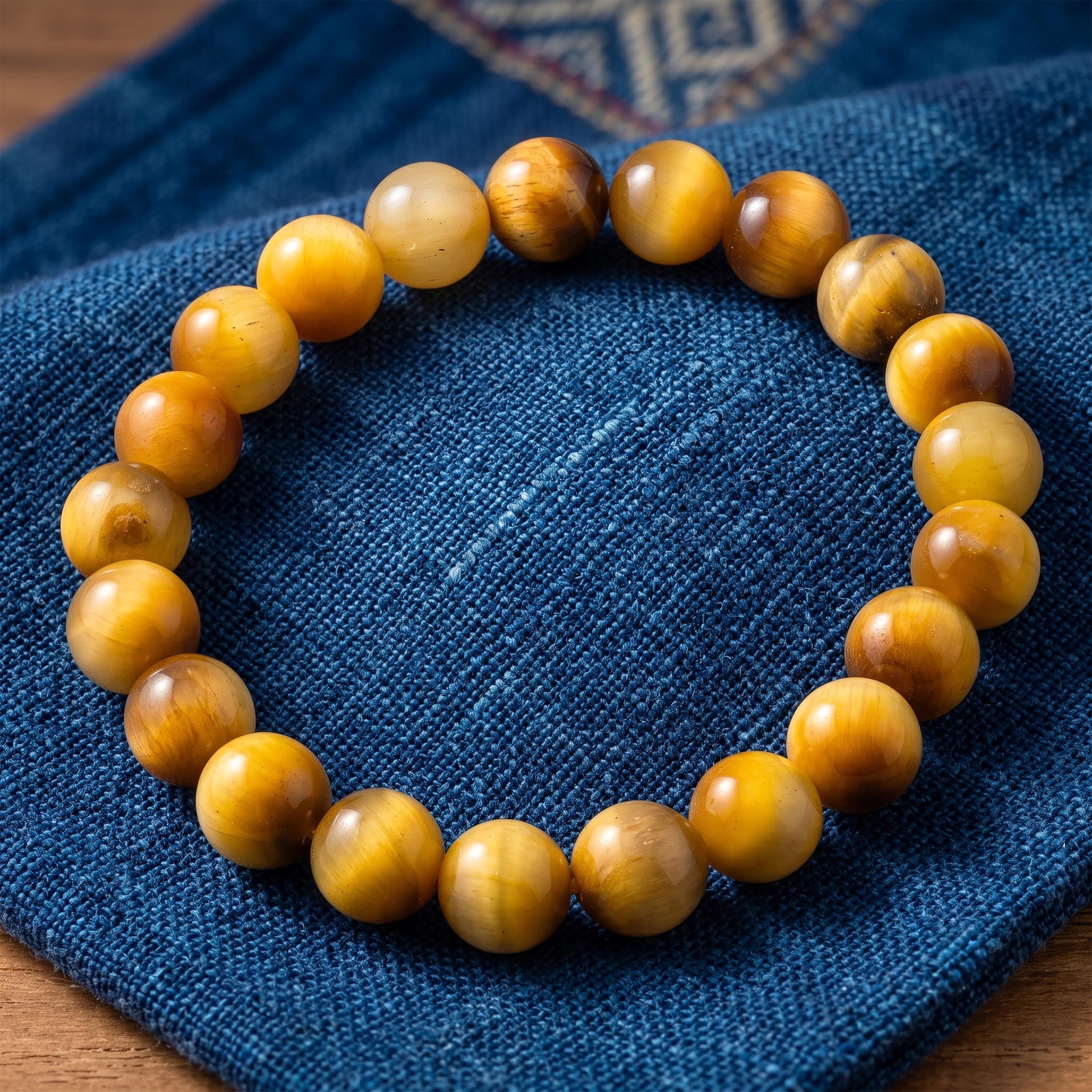 Golden Tiger’s Eye Bracelet for Men, Natural Stone Stretch Bracelet, Monk Blessed | Artisan Illumination