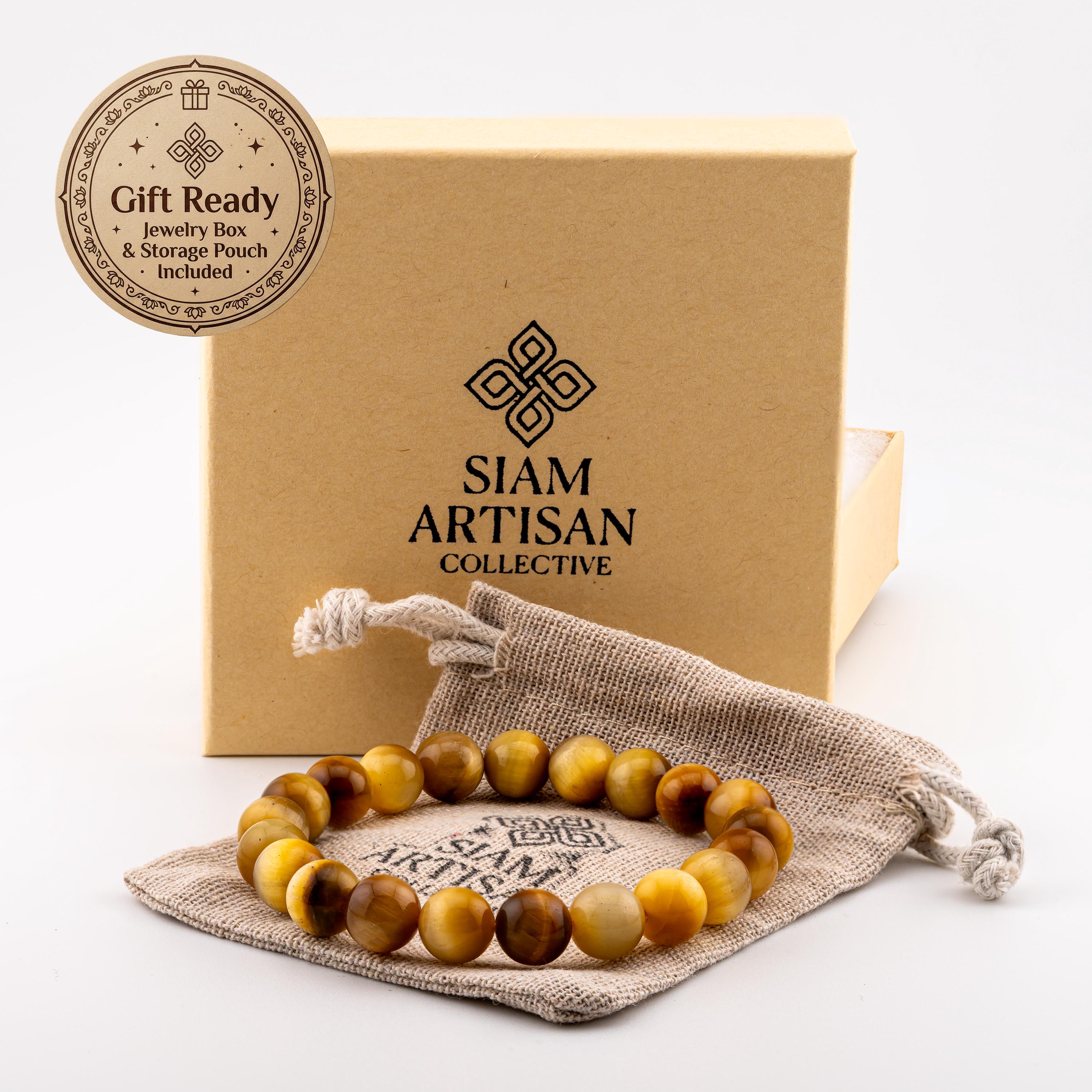 Golden Tiger’s Eye Bracelet for Men, Natural Stone Stretch Bracelet, Monk Blessed | Artisan Illumination