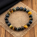 Golden Blue Tiger’s Eye Bracelet for Men, Natural Stone Stretch Bracelet, Monk Blessed | Artisan Equinox