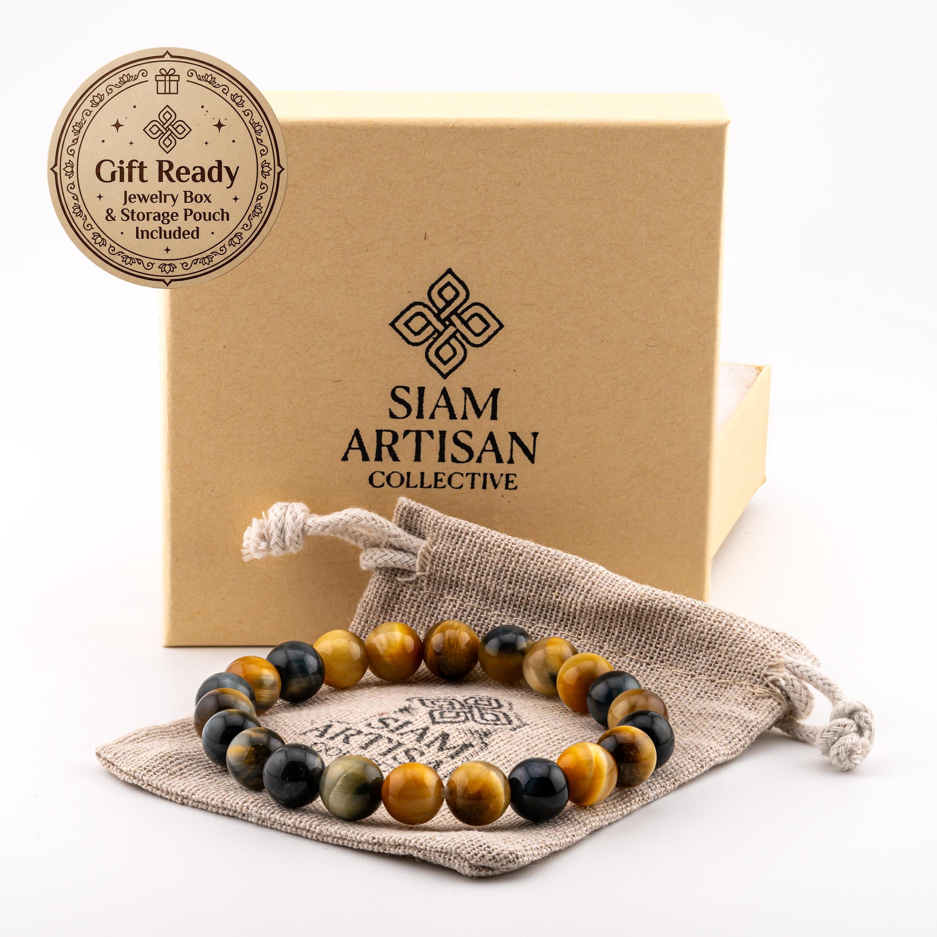 Golden Blue Tiger’s Eye Bracelet for Men, Natural Stone Stretch Bracelet, Monk Blessed | Artisan Equinox