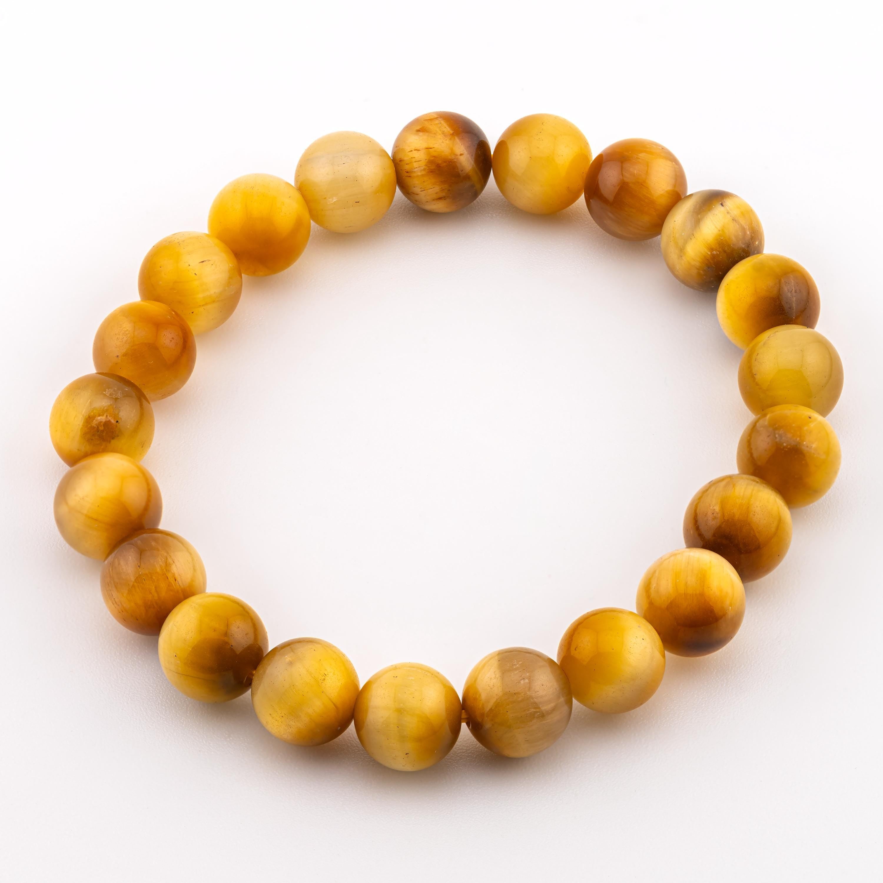 Golden Tiger’s Eye Bracelet for Men, Natural Stone Stretch Bracelet, Monk Blessed | Artisan Illumination