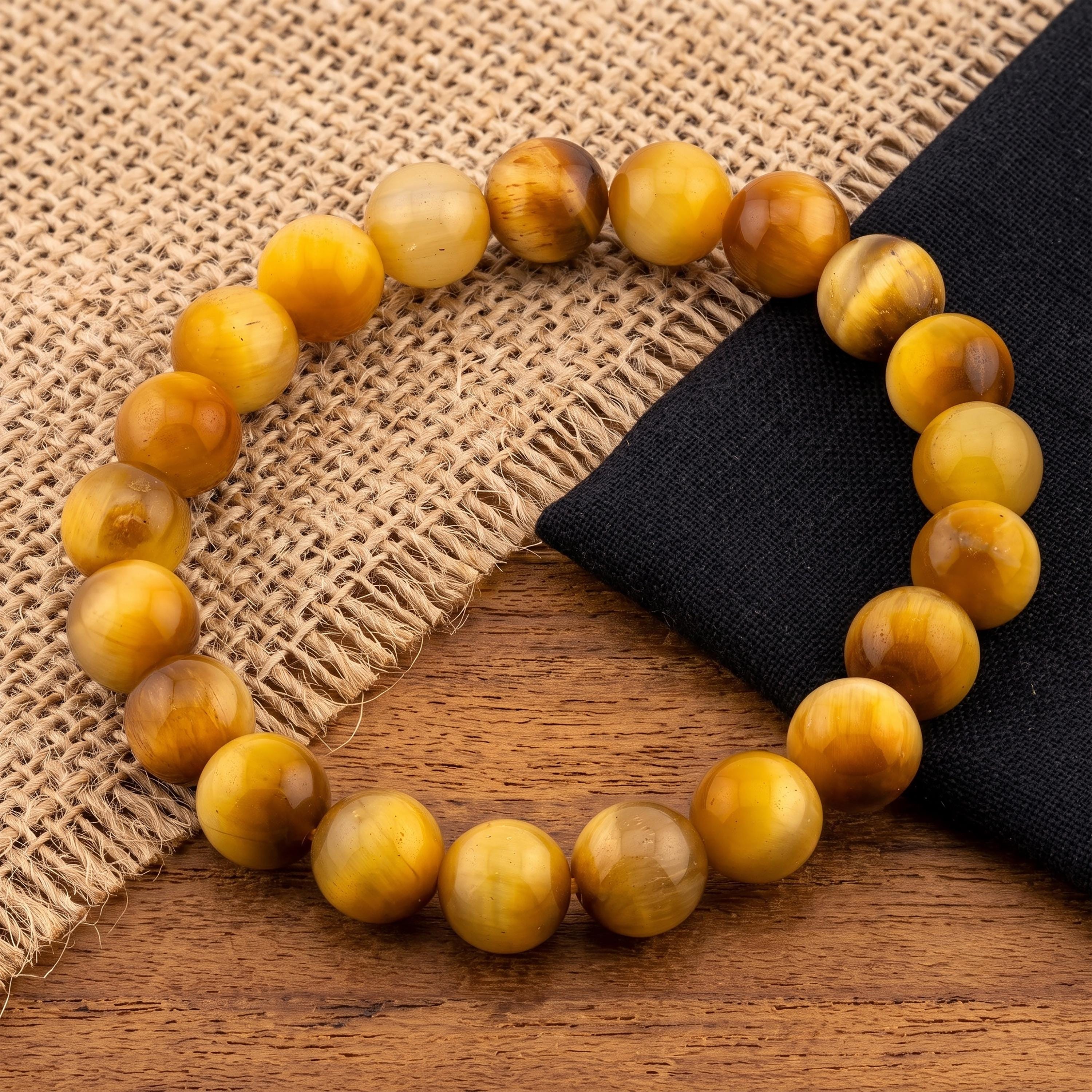Golden Tiger’s Eye Bracelet for Men, Natural Stone Stretch Bracelet, Monk Blessed | Artisan Illumination