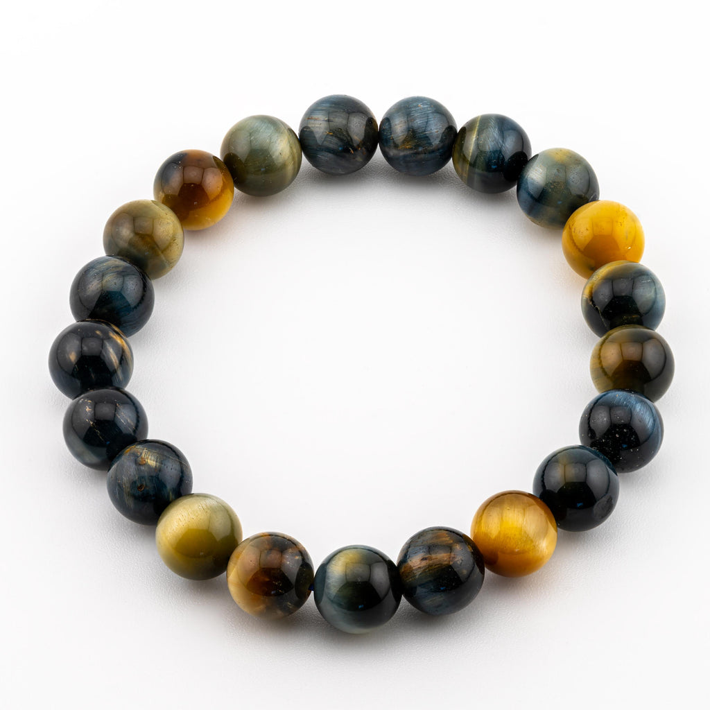 Golden Blue Tiger’s Eye Bracelet for Men, Natural Stone Stretch Bracelet, Monk Blessed | Artisan Equinox