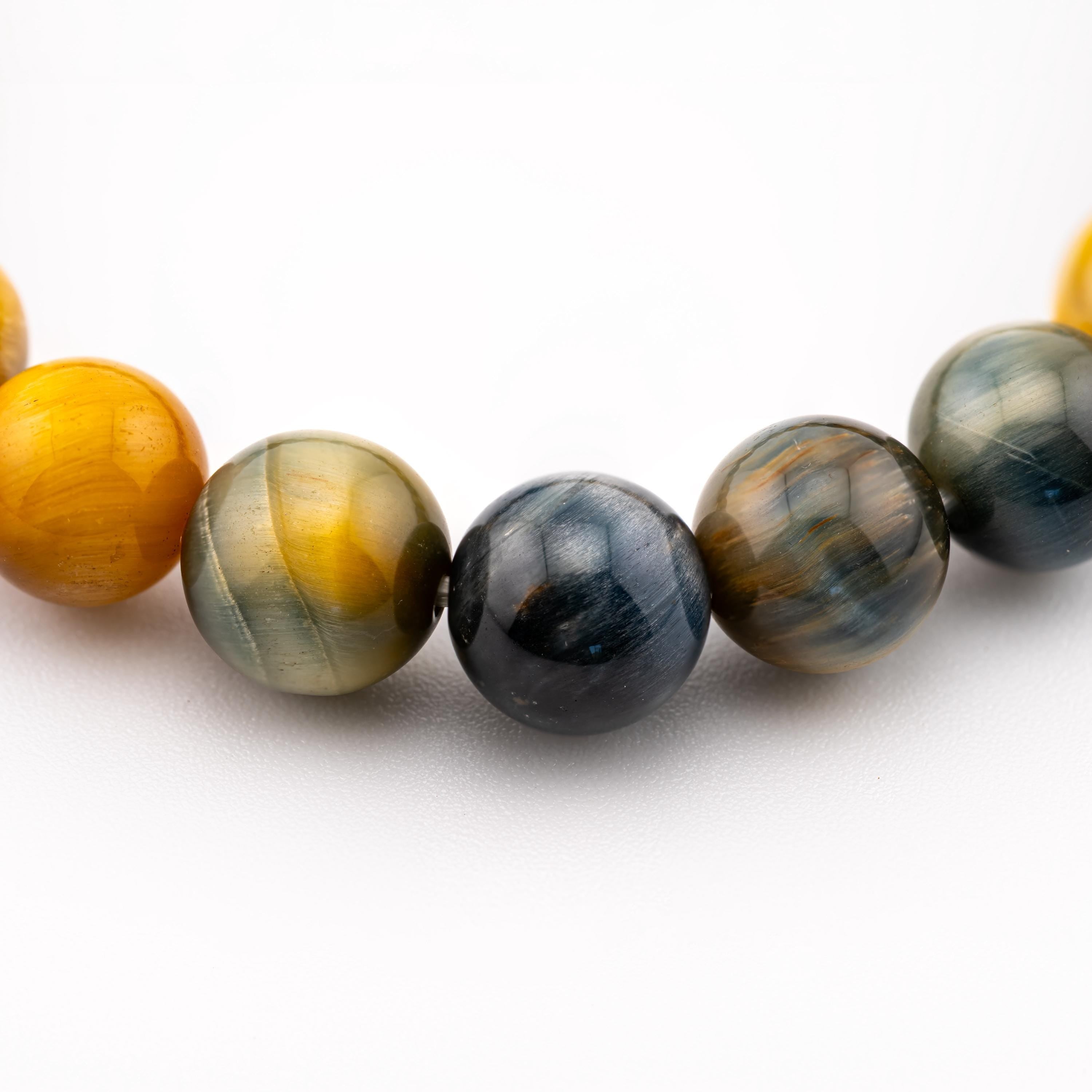 Golden Blue Tiger’s Eye Bracelet for Men, Natural Stone Stretch Bracelet, Monk Blessed | Artisan Equinox