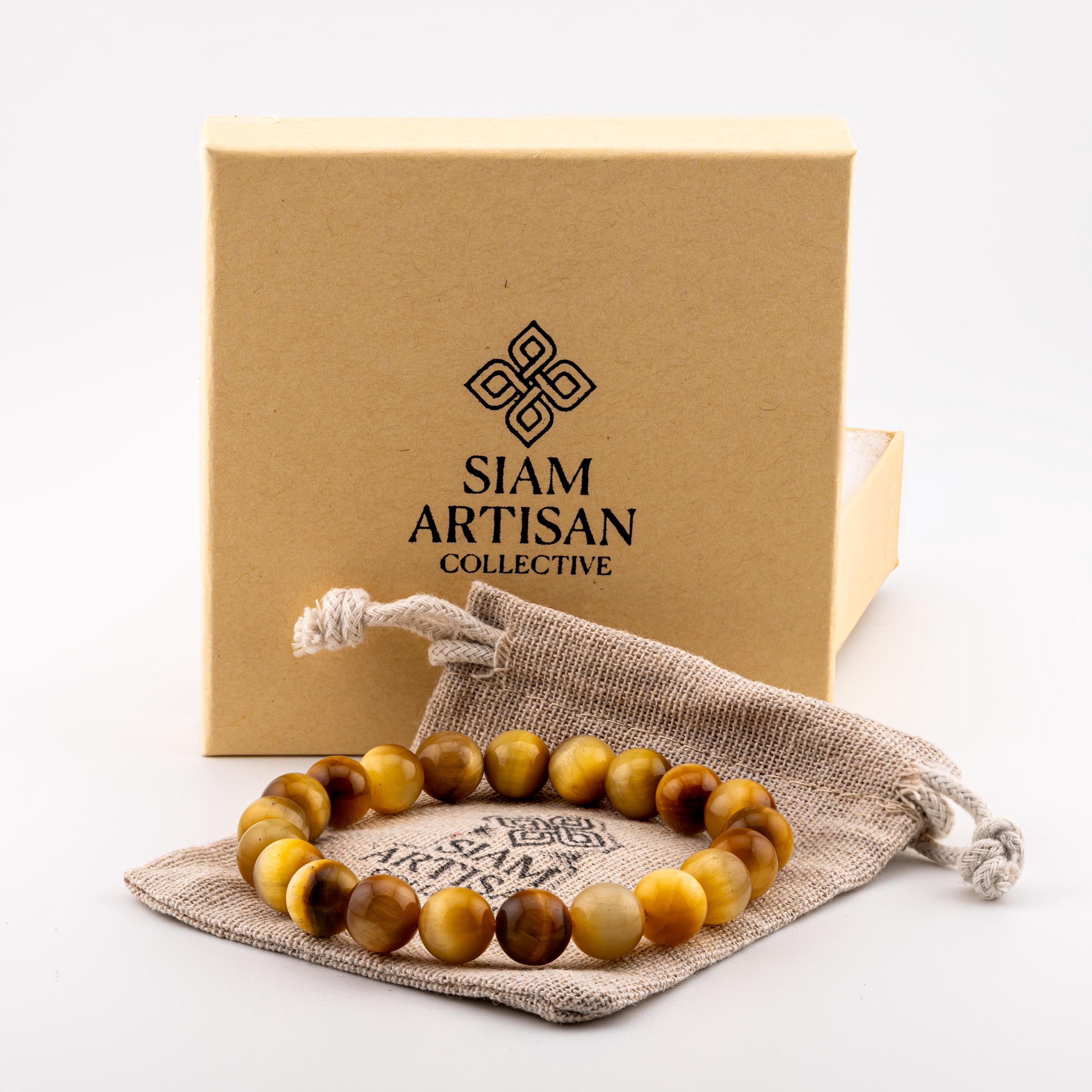 Golden Tiger’s Eye Bracelet for Men, Natural Stone Stretch Bracelet, Monk Blessed | Artisan Illumination