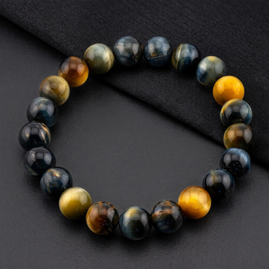Golden Blue Tiger’s Eye Bracelet for Men, Natural Stone Stretch Bracelet, Monk Blessed | Artisan Equinox