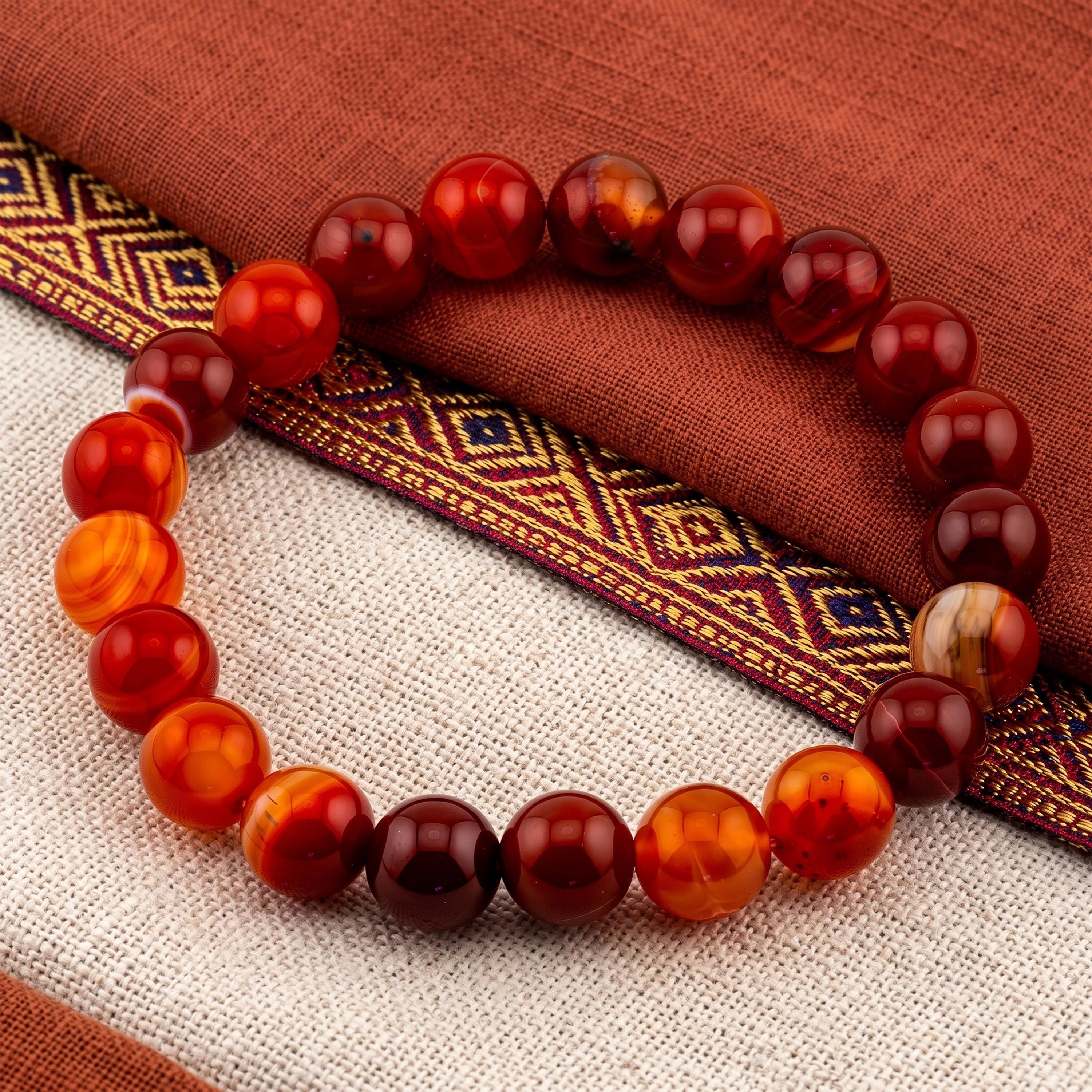 Orange Agate Bracelet for Men, Natural Stone Stretch Bracelet, Monk Blessed | Artisan Resurgence