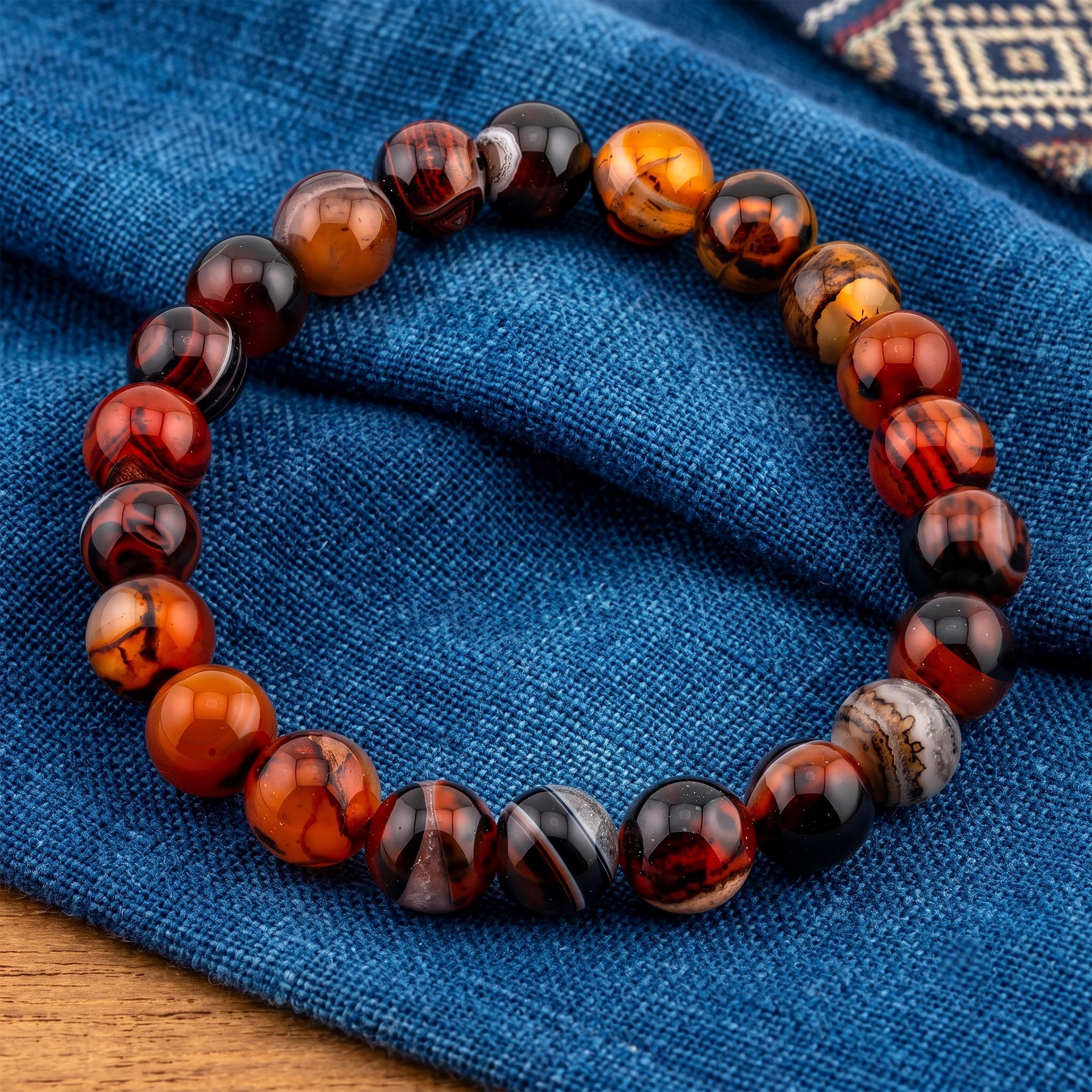 Multicolor Agate Bracelet for Men, Natural Stone Stretch Bracelet, Monk Blessed | Artisan Essence