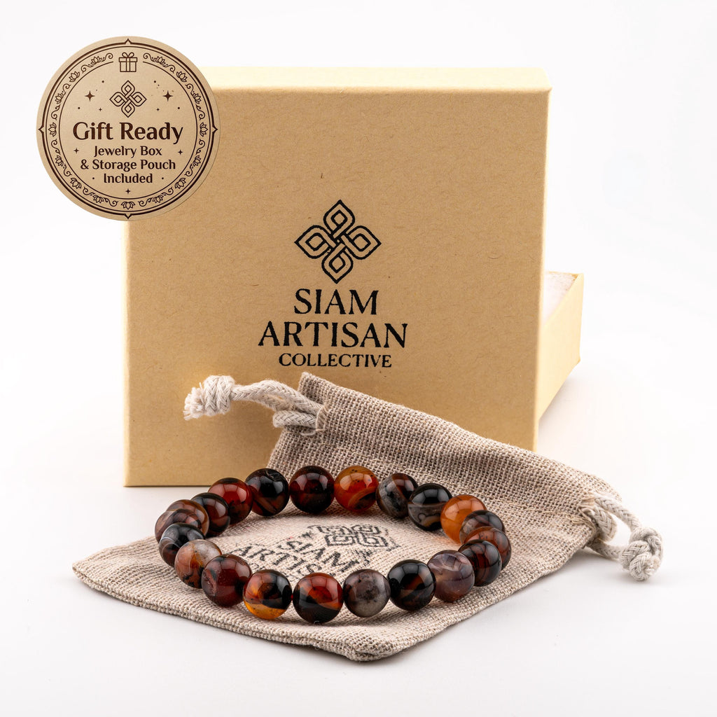 Multicolor Agate Bracelet for Men, Natural Stone Stretch Bracelet, Monk Blessed | Artisan Essence