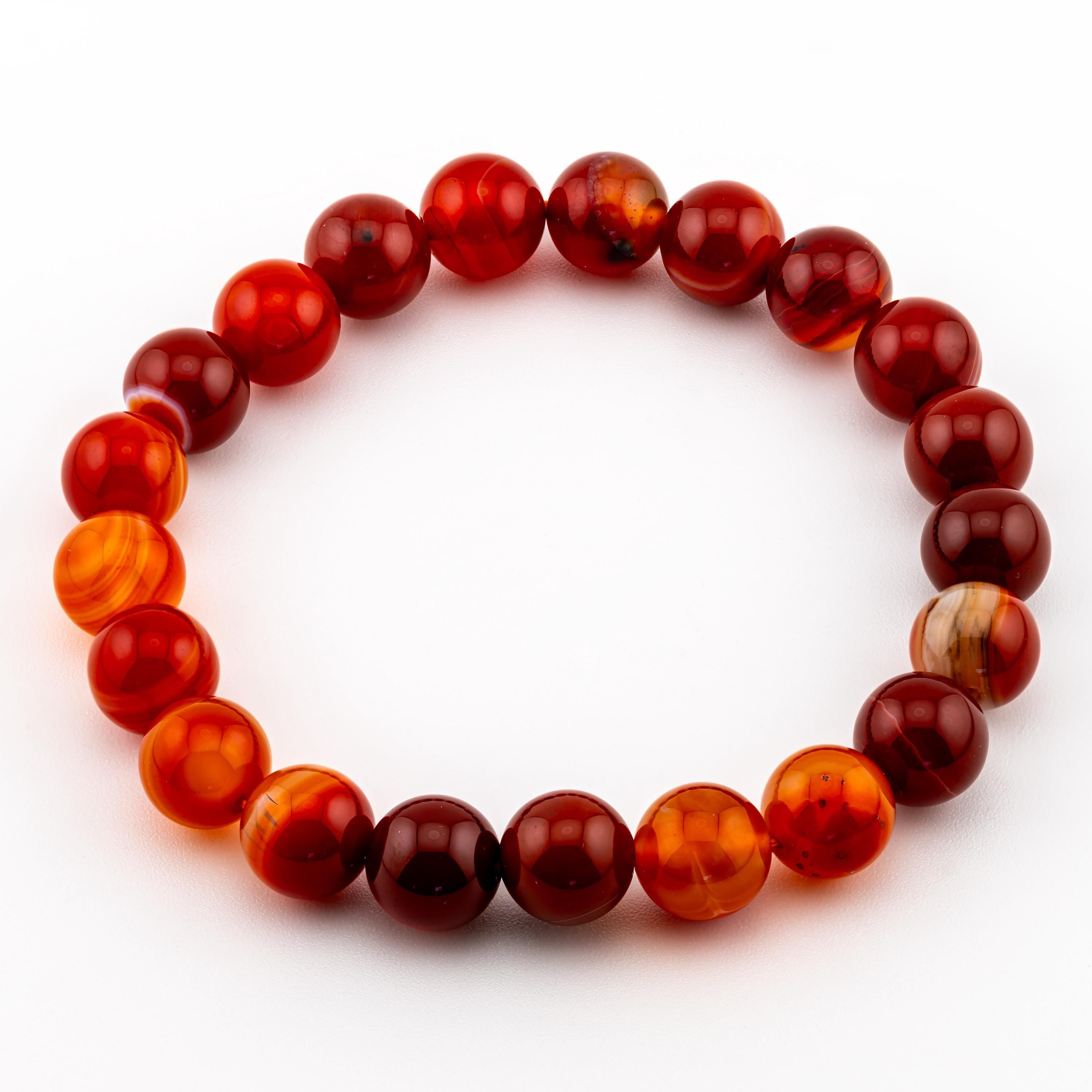 Orange Agate Bracelet for Men, Natural Stone Stretch Bracelet, Monk Blessed | Artisan Resurgence