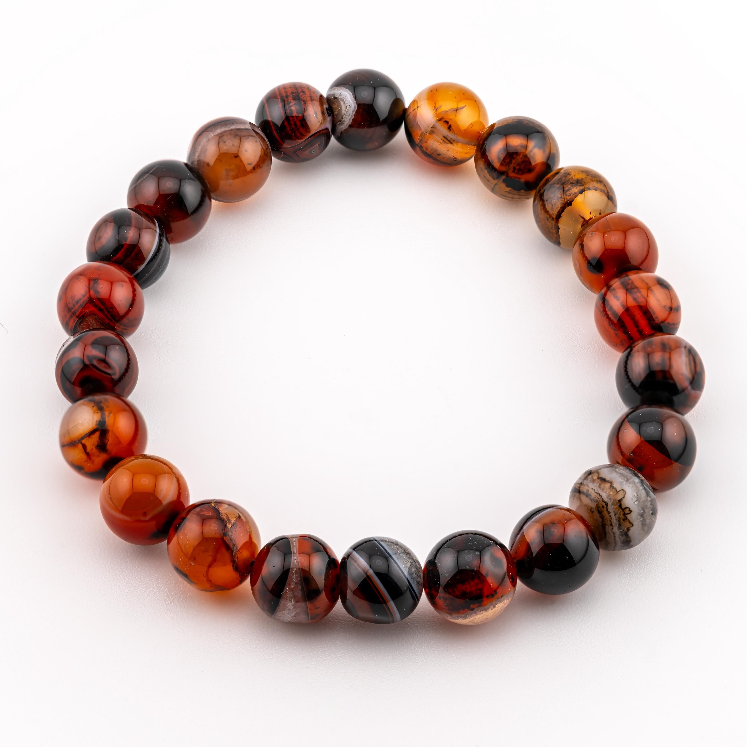 Multicolor Agate Bracelet for Men, Natural Stone Stretch Bracelet, Monk Blessed | Artisan Essence