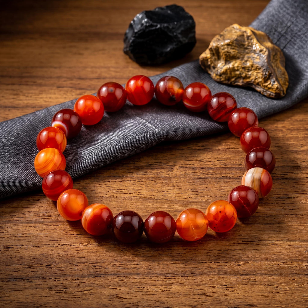 Orange Agate Bracelet for Men, Natural Stone Stretch Bracelet, Monk Blessed | Artisan Resurgence
