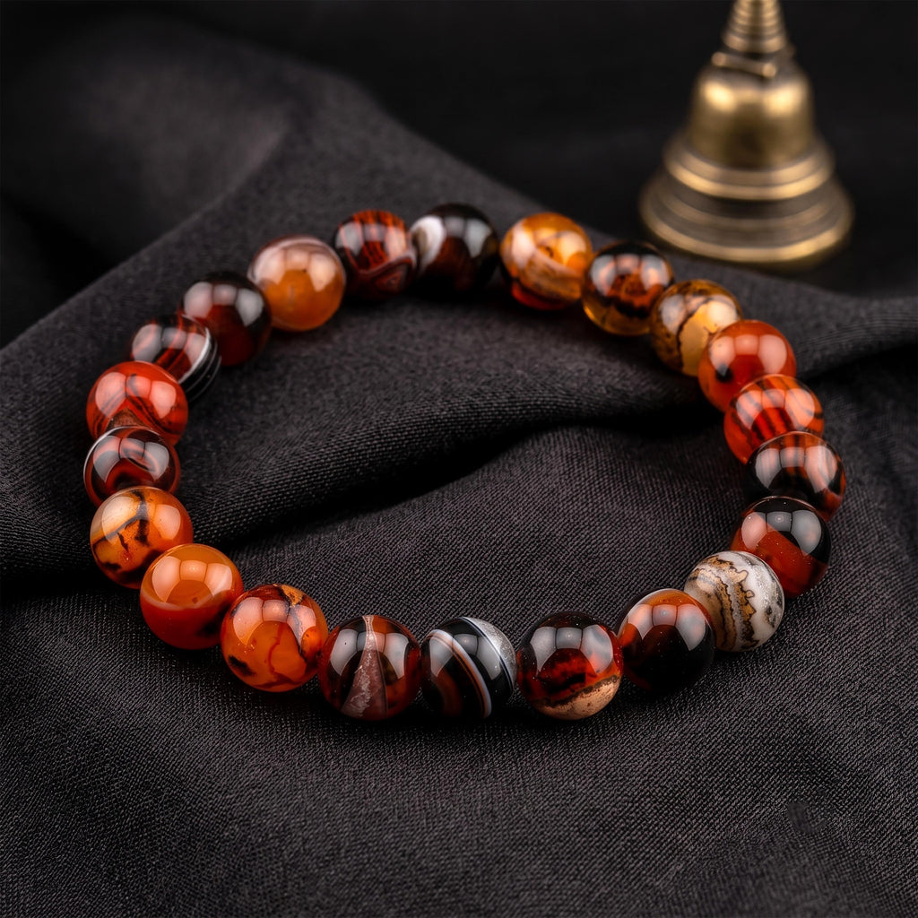 Multicolor Agate Bracelet for Men, Natural Stone Stretch Bracelet, Monk Blessed | Artisan Essence