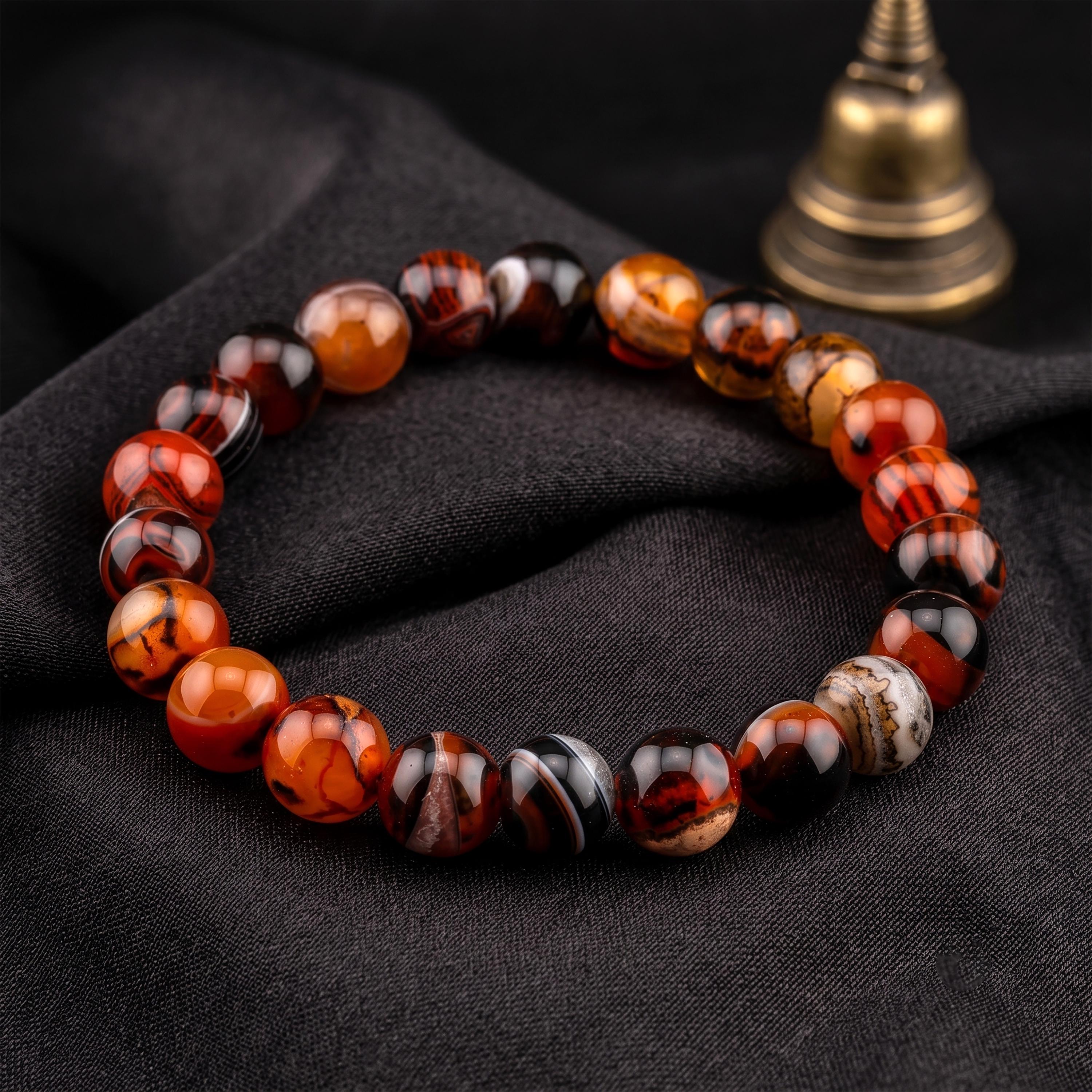 Multicolor Agate Bracelet for Men, Natural Stone Stretch Bracelet, Monk Blessed | Artisan Essence