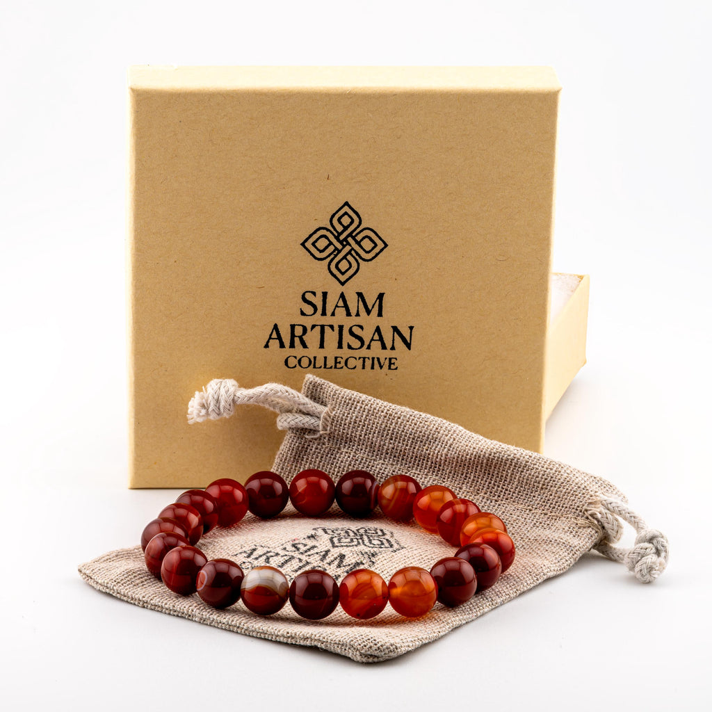 Orange Agate Bracelet for Men, Natural Stone Stretch Bracelet, Monk Blessed | Artisan Resurgence