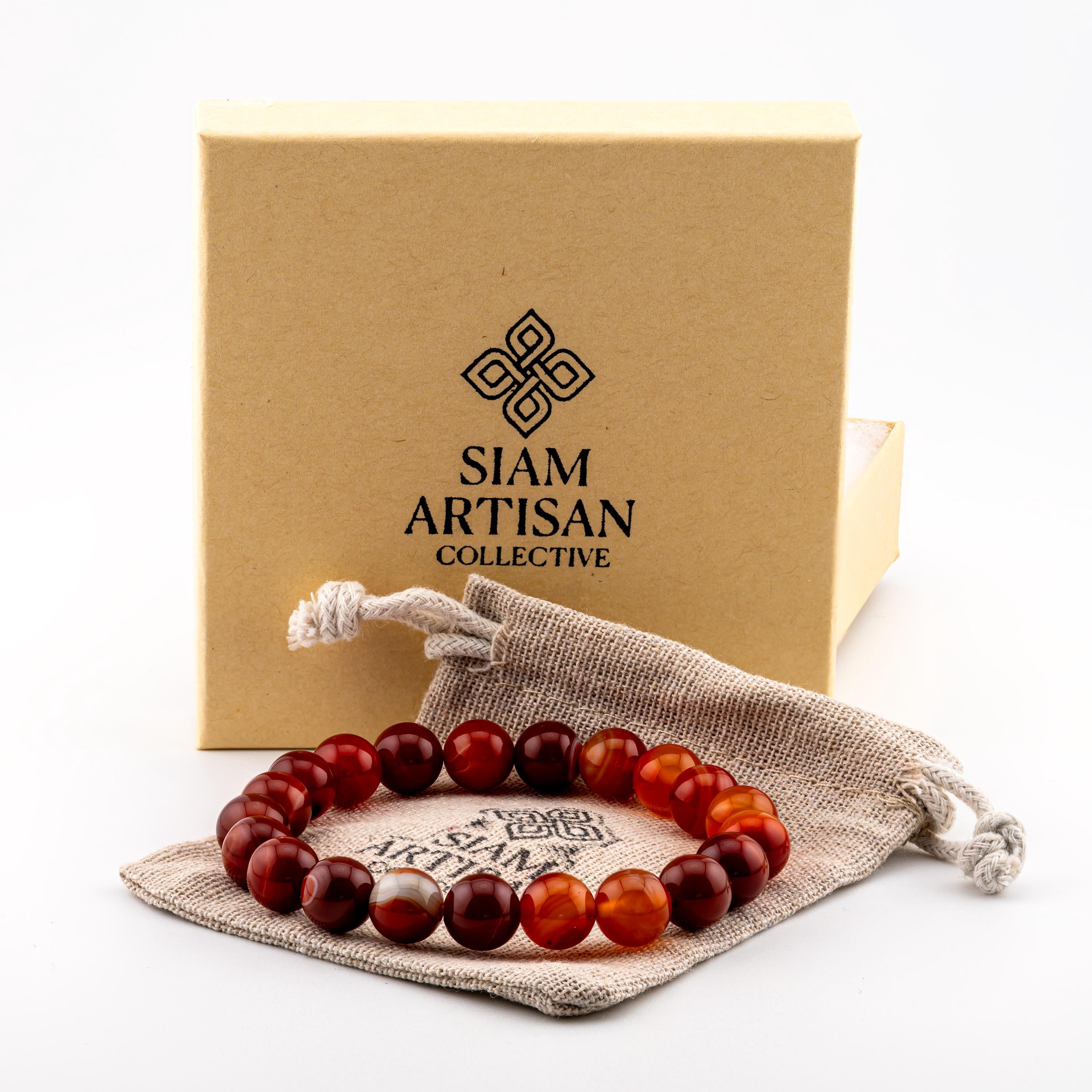 Orange Agate Bracelet for Men, Natural Stone Stretch Bracelet, Monk Blessed | Artisan Resurgence