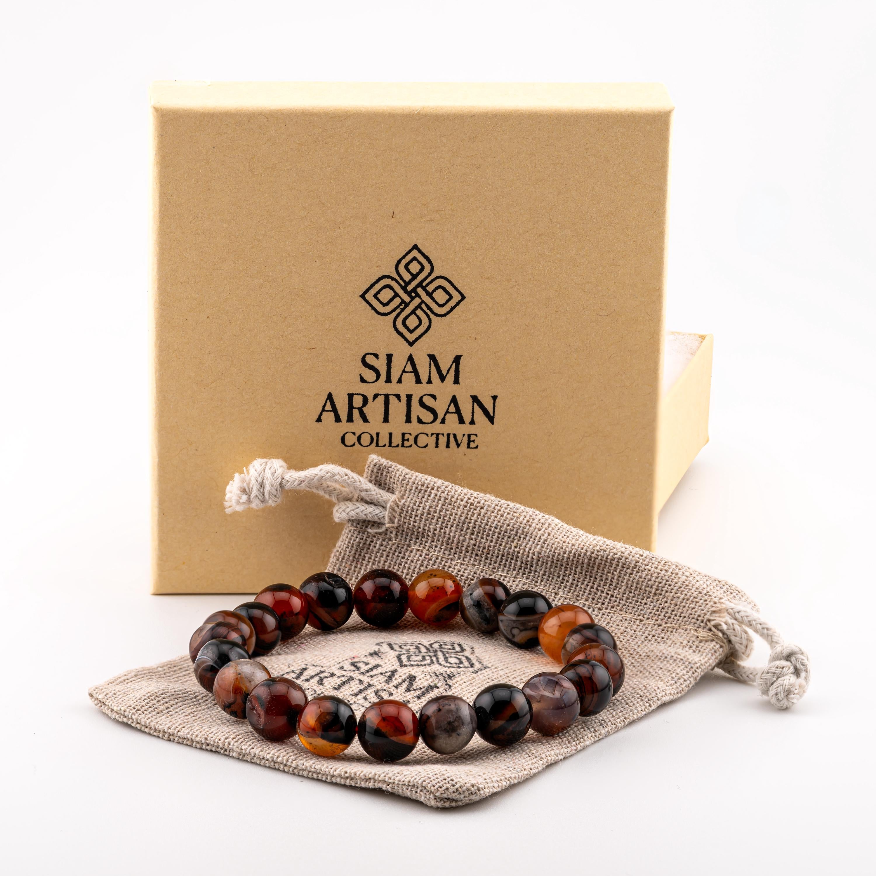 Multicolor Agate Bracelet for Men, Natural Stone Stretch Bracelet, Monk Blessed | Artisan Essence