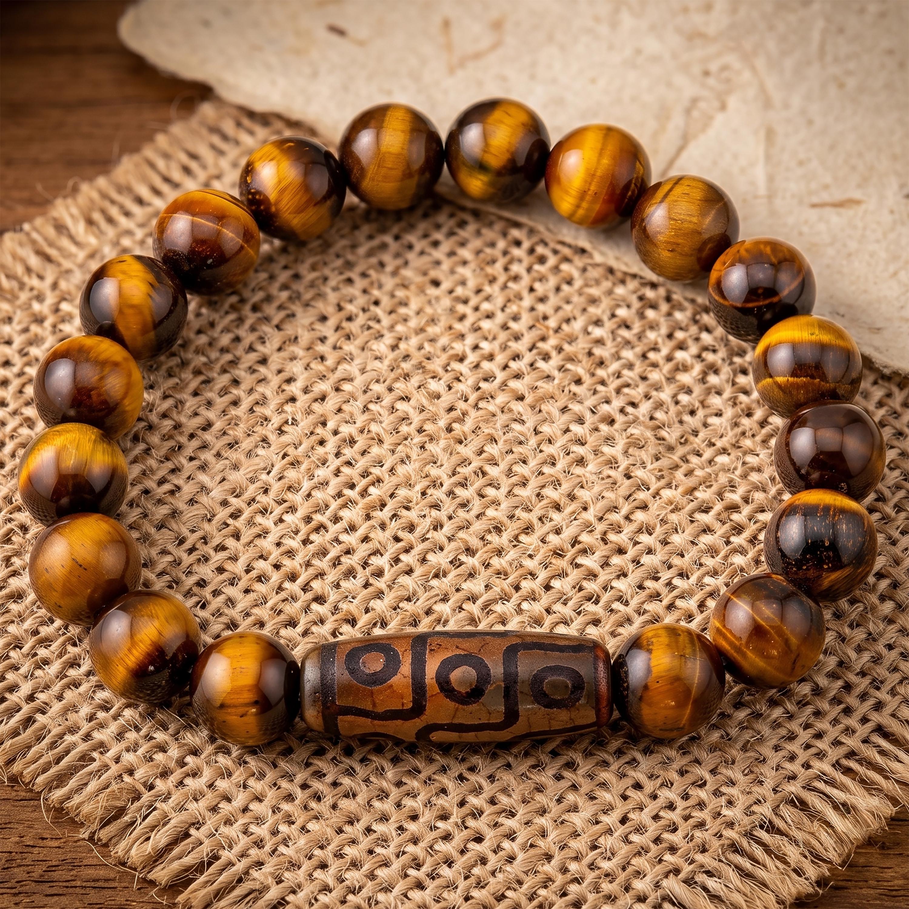 Yellow Tiger’s Eye Bracelet for Men, 10mm Natural Stone, Monk Blessed | Artisan Sovereign
